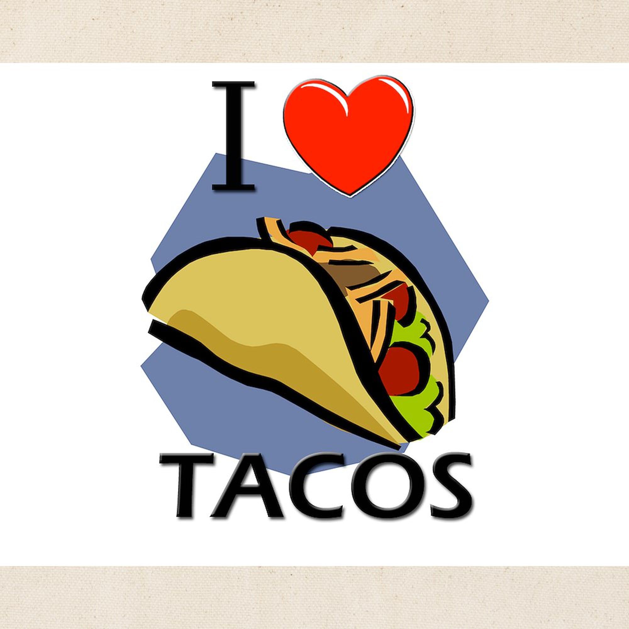 I Love Tacos Tote Bag - Natural Canvas Reusable Grocery Shopping Bag for Women & Men - Perfect for Farmers Market, Beach Trips & Eco-Friendly Lifestyle