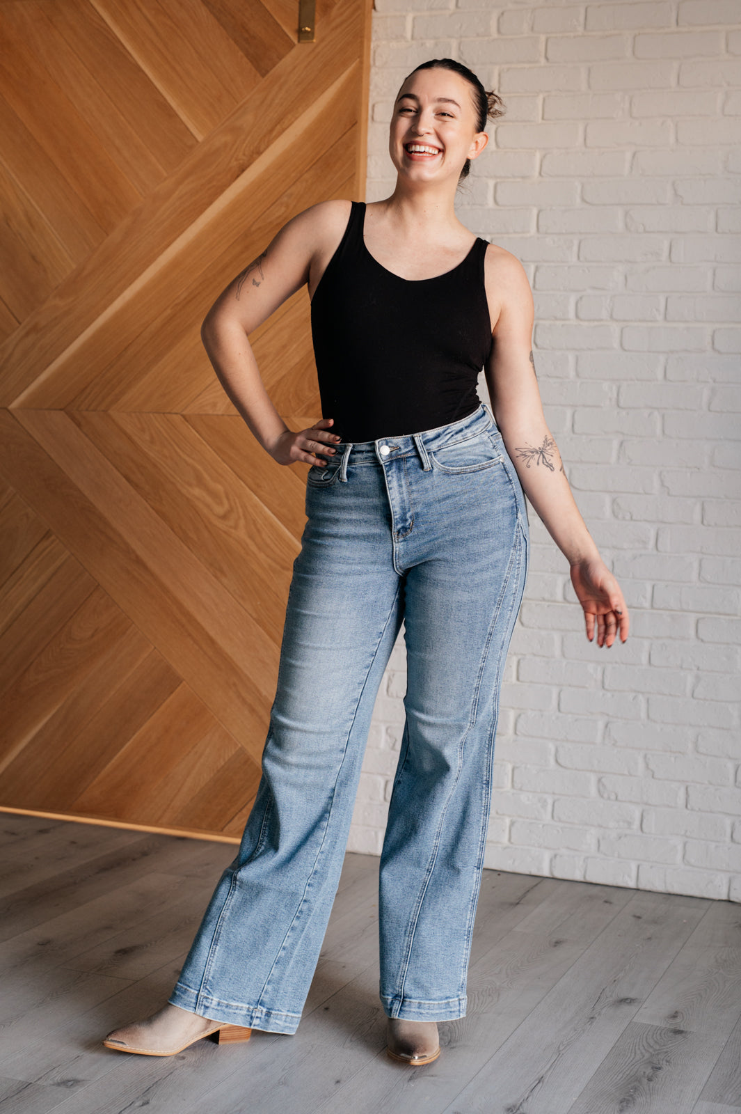 Melia High Rise Wide Leg Jeans with Side Seam Detail - Women's Fashion Denim Pants for Casual Wear & Street Style