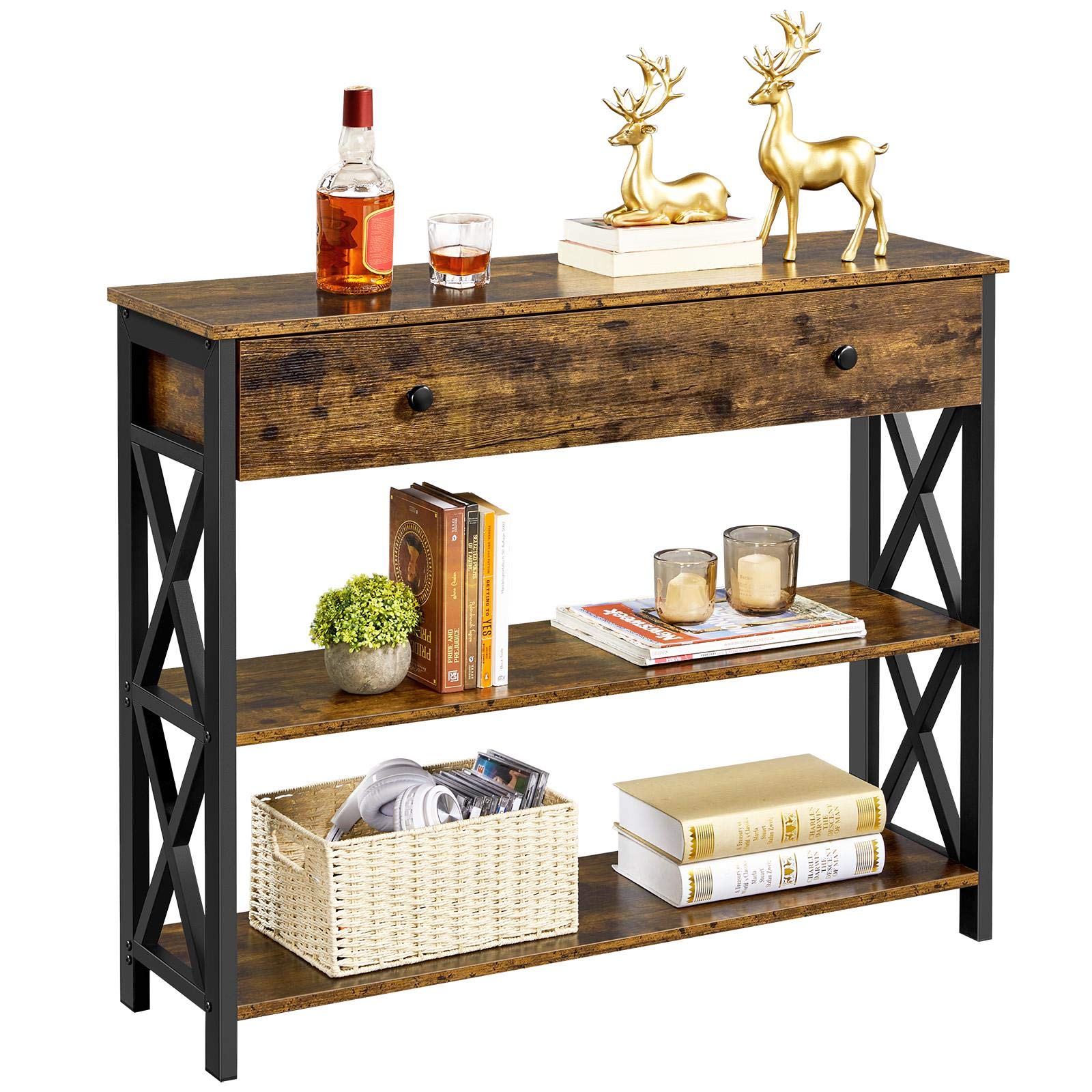 Yaheetech 45 Inch TV Stand with Storage Shelves & Drawer, Rustic Brown Entertainment Center for Living Room - Perfect for TVs, Gaming Consoles & Media Storage