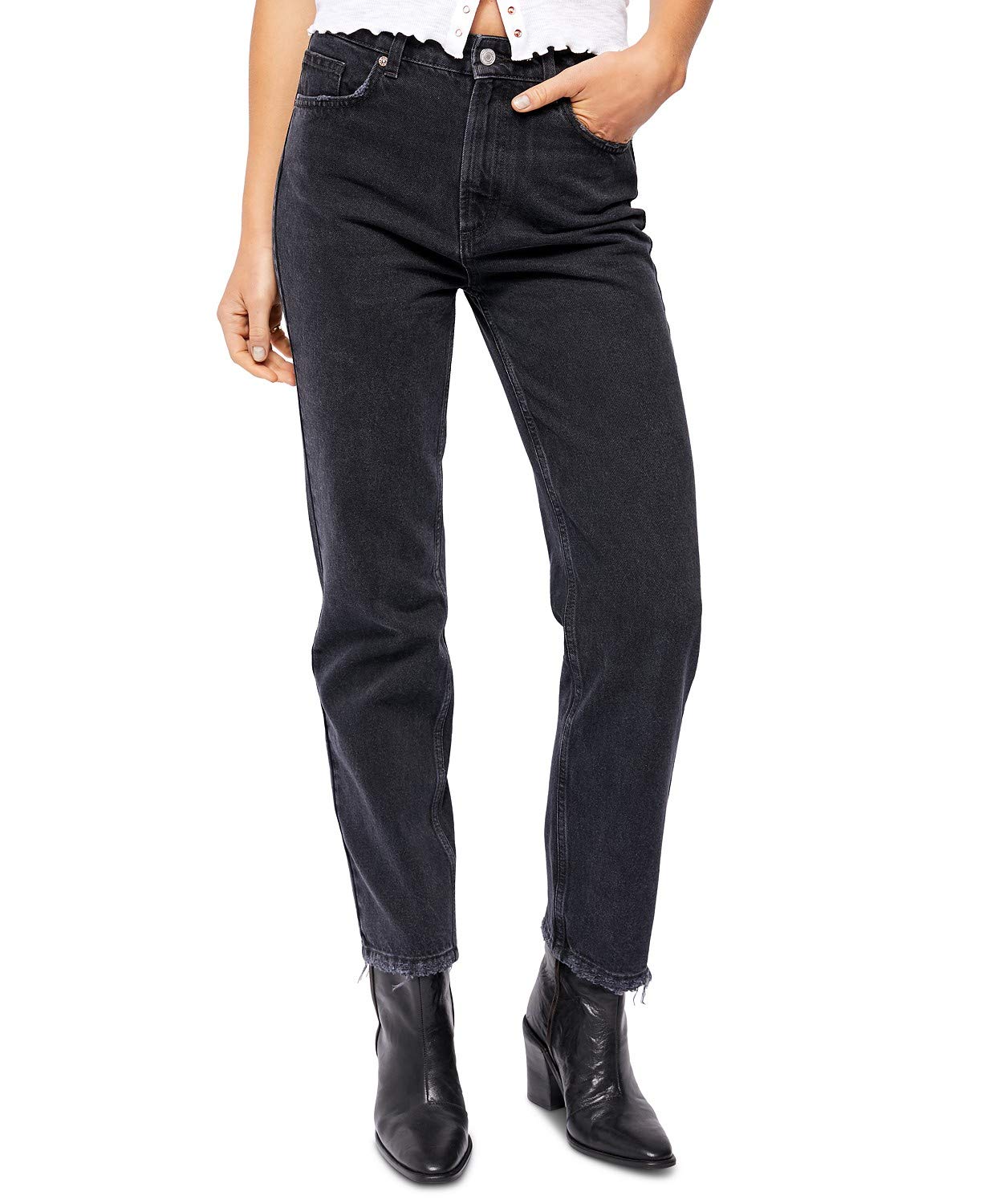 We The Free Women's Dakota High Rise Straight Leg Jeans - Black Size 27 | Comfortable Stretch Denim for Casual Wear & Everyday Outfits