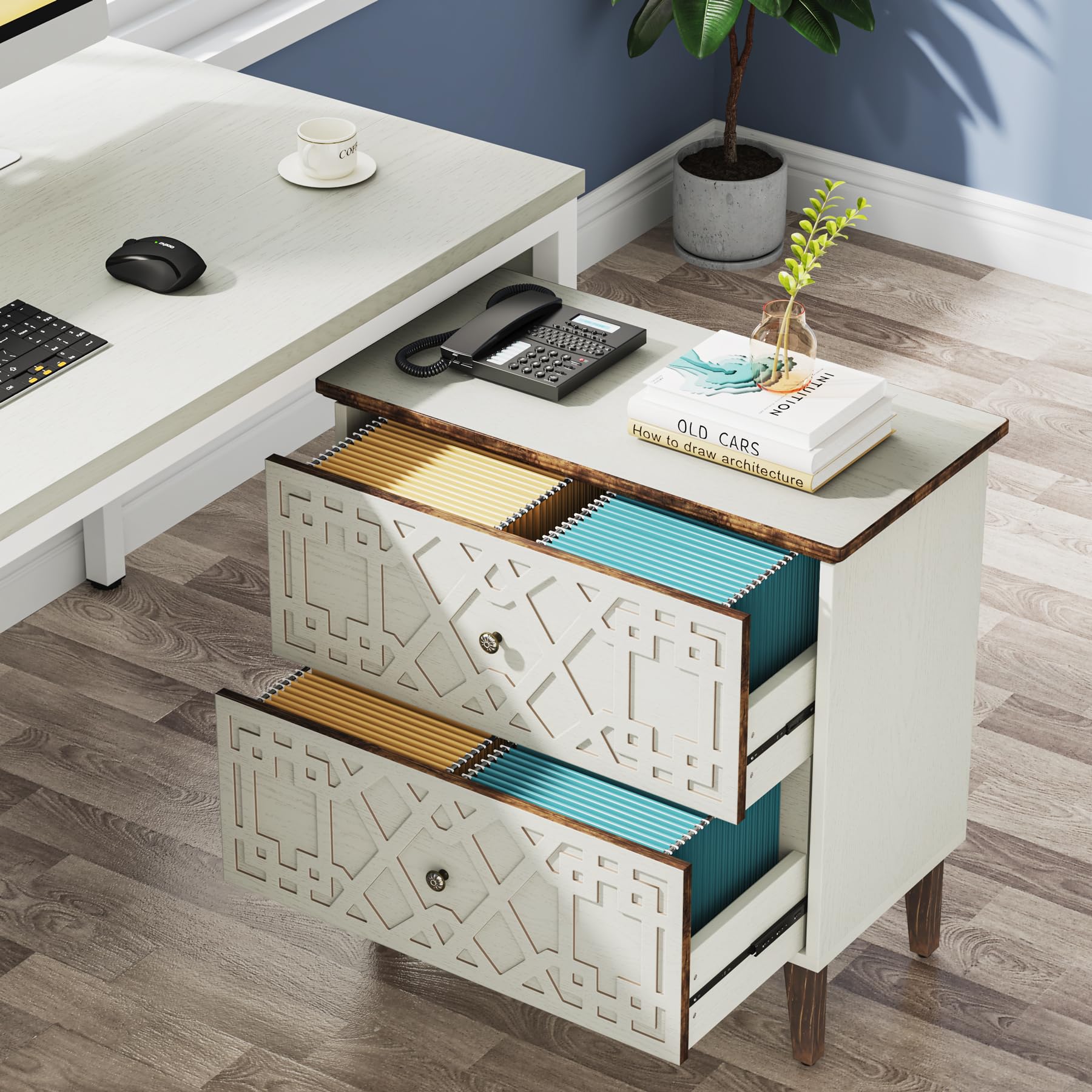 2-Drawer Lateral File Cabinet for A4 Letter Legal Size - Office Storage Cabinet & Printer Stand with Storage Drawers - Perfect for Home Office Organization & Workspace Storage Solutions