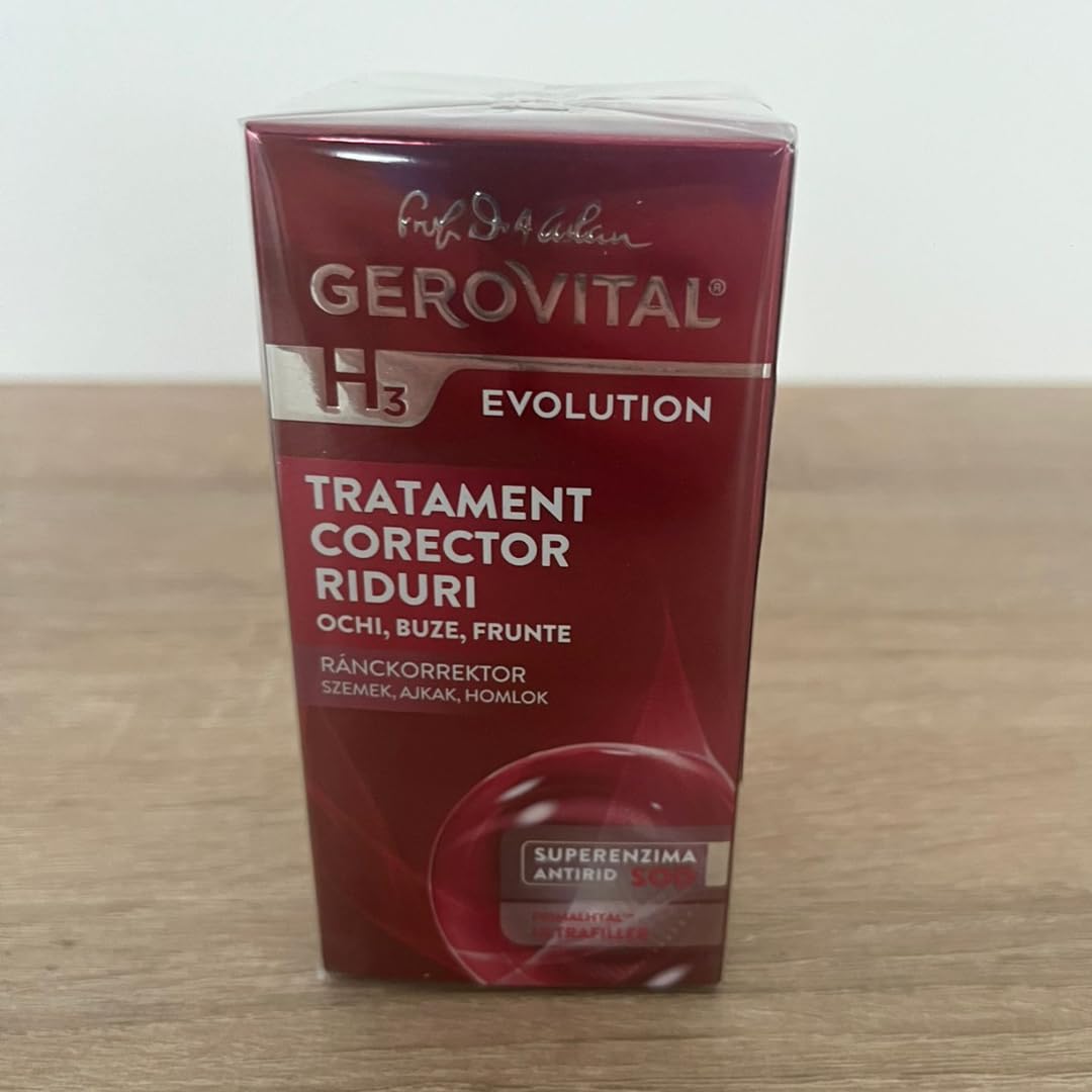 Anti-Aging Wrinkle Correction Treatment for Eyes, Lips & Forehead - Hyaluronic Acid, Vitamin A & E Formula - Deep Wrinkle Reduction & Skin Elasticity Booster - Gerovital H3 Evolution (15ml) - Perfect for Nighttime Skincare Routine & Daily Anti-Aging Regimen