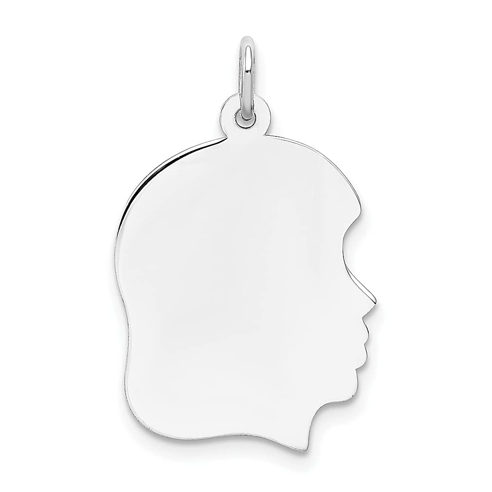 14K White Gold Engravable Baby Girl Charm Necklace Pendant - Medium .009 Depth, Facing Right - Personalized Jewelry Gift for Women, Mom, Grandma - Perfect for Birthdays, Anniversaries & Baby Showers