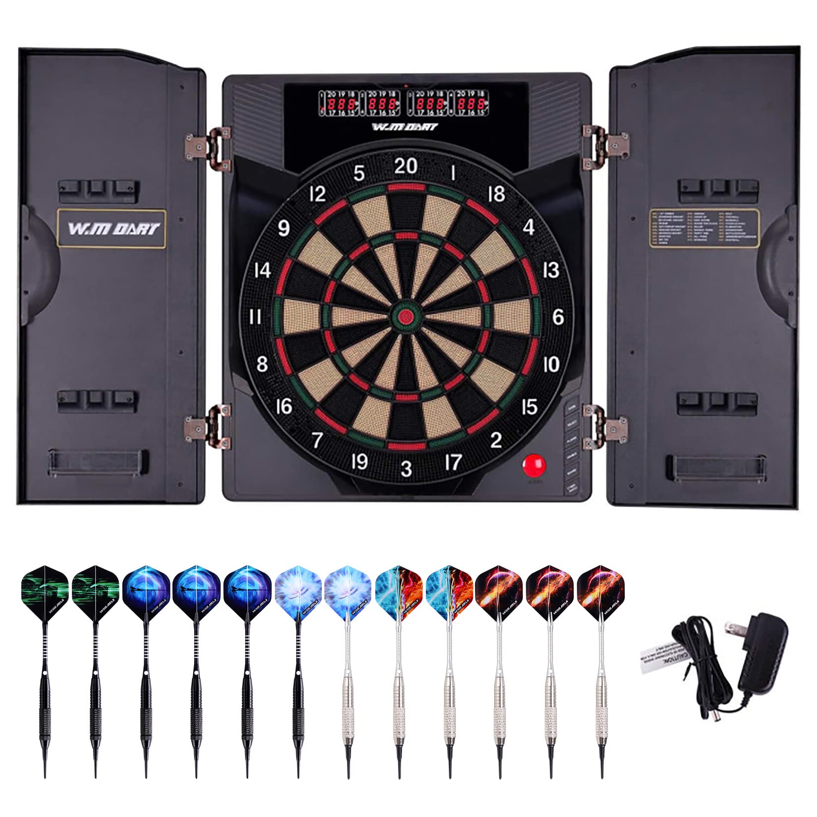 WIN.MAX Electronic Soft Tip Dartboard Set with Cabinet - 24 Darts for Adults & Kids - Perfect for Home, Office, Game Room & Parties