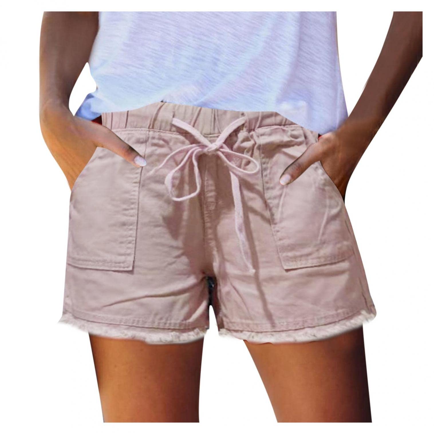 Trendy Women's Summer Shorts with Drawstring & Elastic Waist - Comfortable Casual Pull-On Shorts with Pockets - Perfect for Beach, Yoga, and Everyday Wear