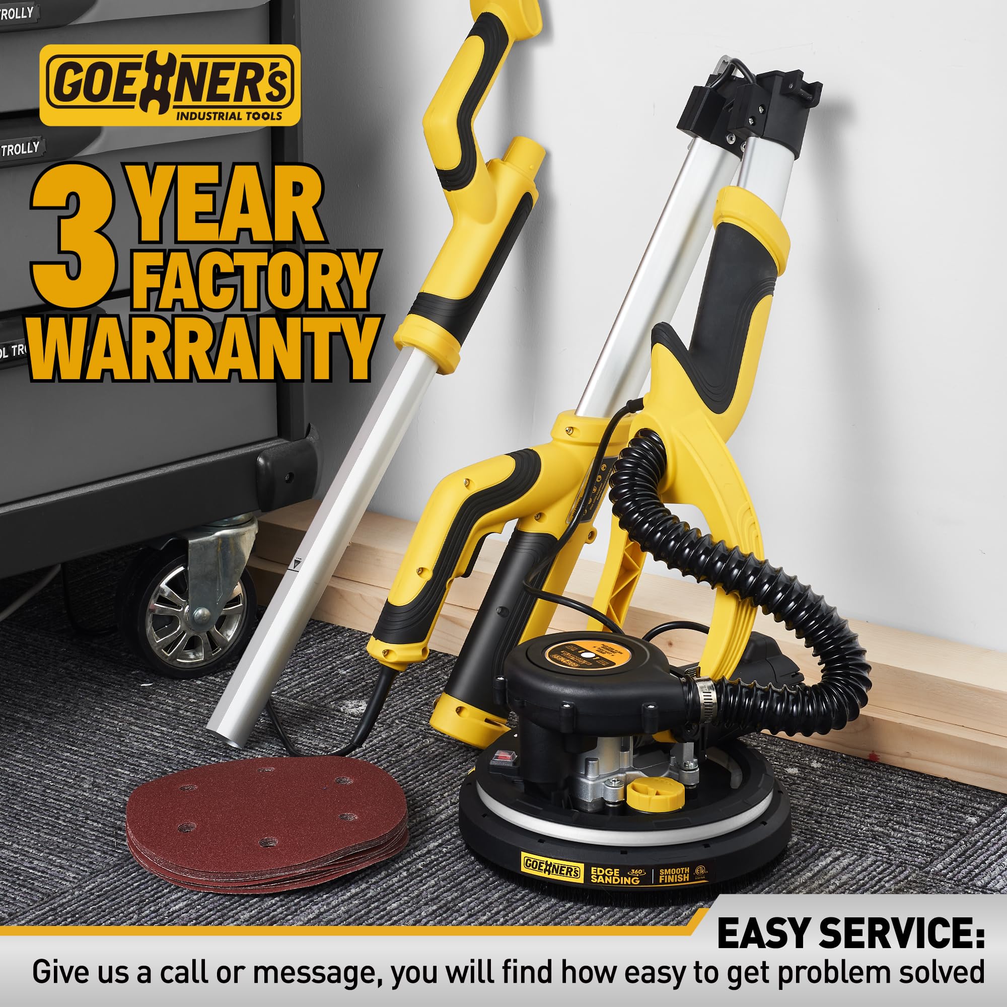 Powerful Electric Drywall Sander with Vacuum - 99% Dust Absorption, 7-Speed Adjustable (900-1800 RPM), 26ft Power Cord & LED Light - Dust-Free Drywall Sanding for Walls, Ceilings & Popcorn Texture Removal - Perfect for Home Renovation and Professional Construction Projects