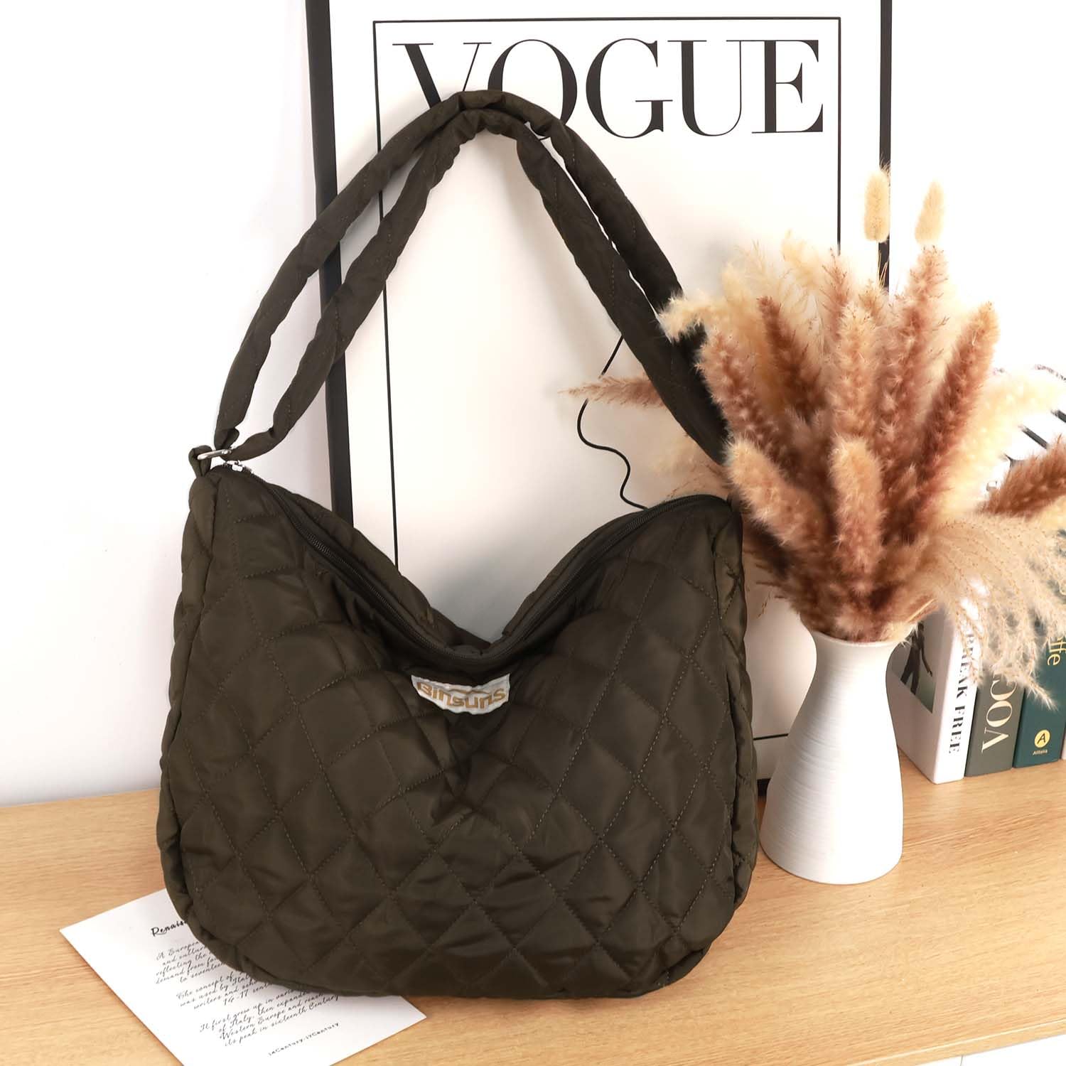 Women's Lightweight Quilted Puffer Shoulder Bag - Large Padded Tote & Crossbody Hobo Purse for Work, Travel & Everyday Use