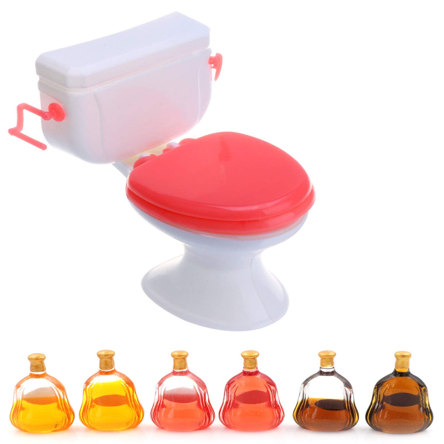 Funny Toilet Cake Toppers Set for Bachelorette Party, Birthday Celebrations - 1 Toilet with 6 Mini Liquor Bottles - Perfect for Wedding Showers, Girls Night Out & Hilarious Cake Decorations