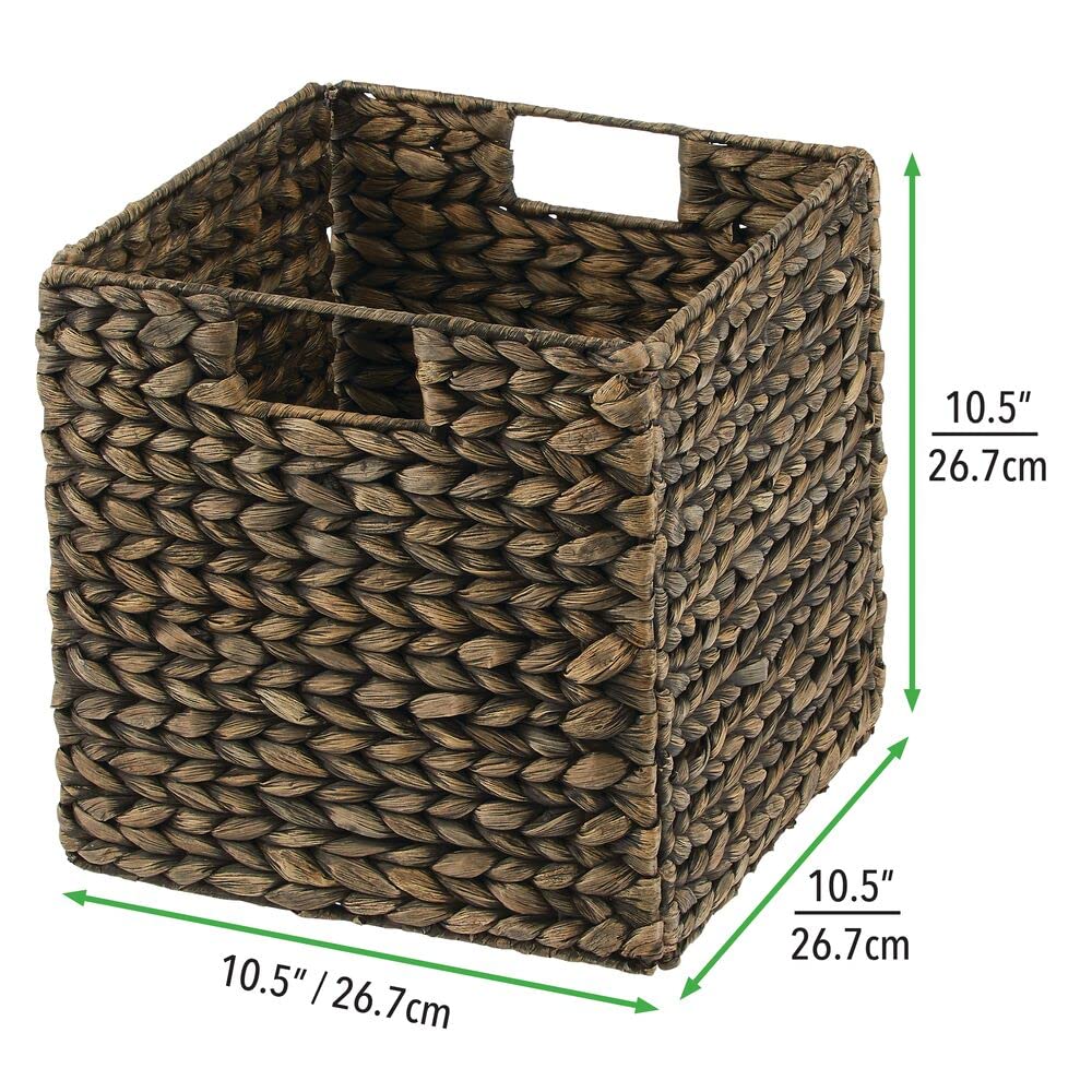 mDesign Natural Woven Hyacinth Cube Storage Basket with Handles - 4 Pack Black Wash Organizer for Kitchen, Pantry & Cubby Units | Perfect for Snacks, Small Appliances & Home Organization | Space-Saving Cabinet & Shelf Storage Solution