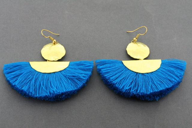 Vintage Brass Circle & Half Moon Tassel Earrings in Blue - Boho Chic Dangle Earrings for Women, Perfect for Parties, Weddings & Everyday Wear