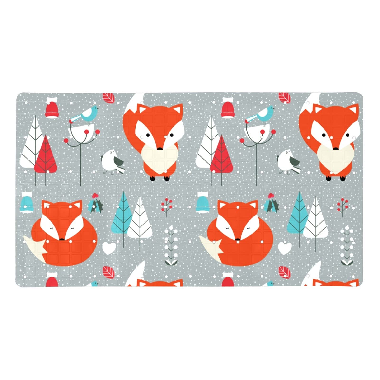 Premium Non-Slip Fox Design Bath Mat - Super Absorbent & Quick-Dry Shower Mat with Suction Cups & Drain Holes (15.7
