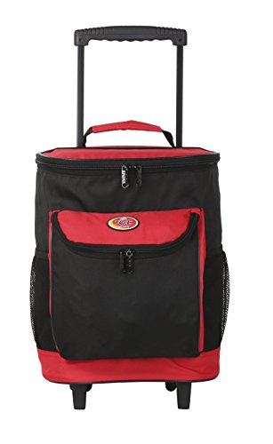 16 Quart Insulated Rolling Cooler with 2 Compartments - Red | Portable for Picnics, Beach, Camping & Tailgating