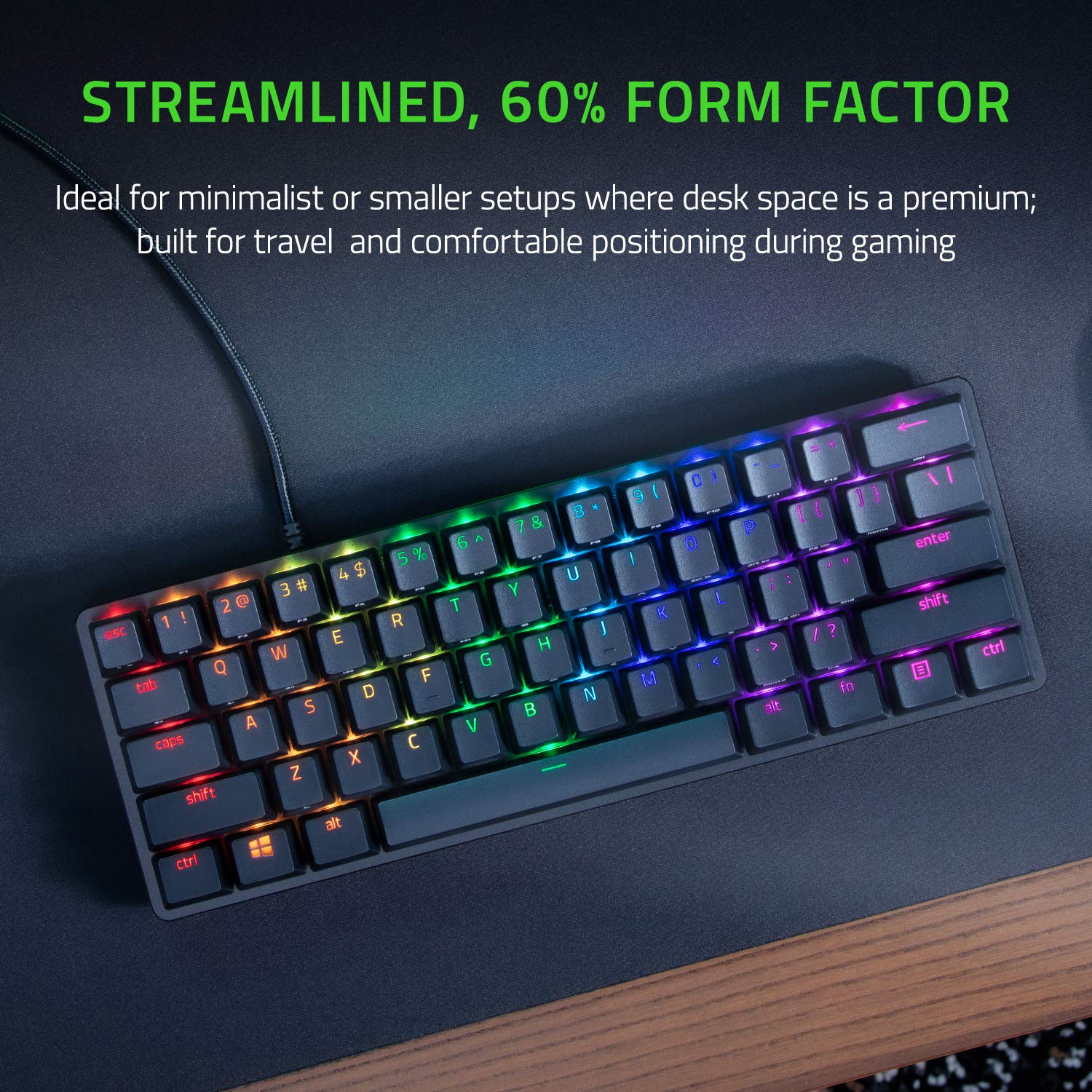 Razer Huntsman Mini 60% Mechanical Gaming Keyboard - Linear Optical Switches for Ultra-Fast Response - Customizable Chroma RGB Backlighting - Durable PBT Keycaps - Compact Design for Esports & Office Use - Perfect for Gaming, Typing & Streamers (Black)