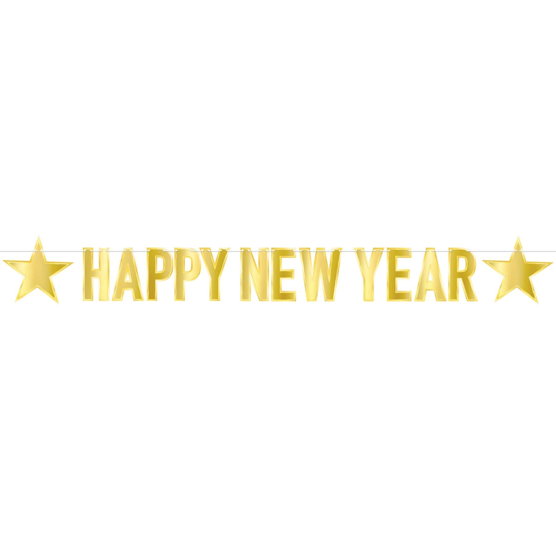 12 Pack Gold Foil Happy New Year Streamers - Party Decorations for New Year's Eve, Birthday Celebrations & Festive Events