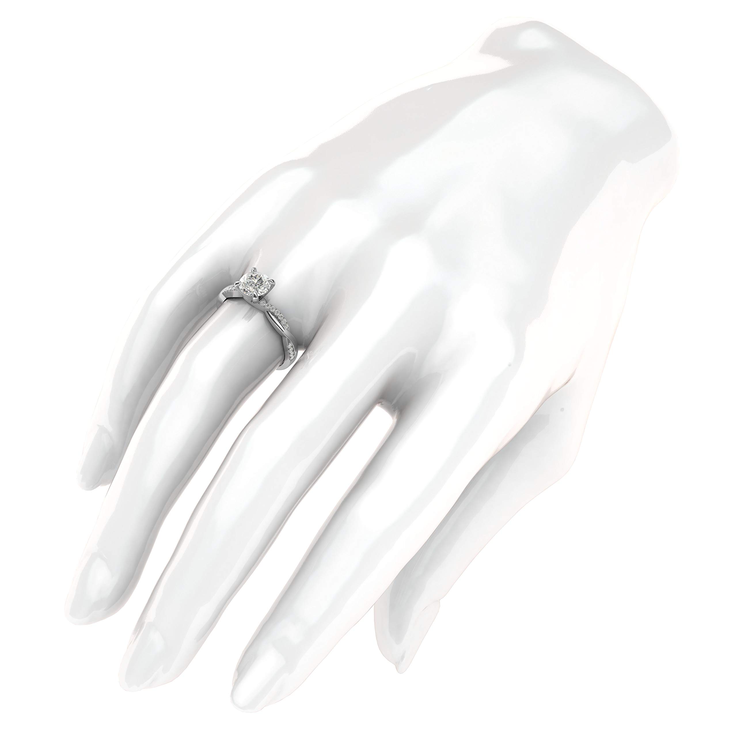 10K White Gold 4-Prong Petite Twisted Vine Engagement Ring - 1.0 CT Simulated Diamond or Genuine Moissanite - Promise Bridal Ring for Women - Perfect for Proposals, Weddings & Anniversary Gifts