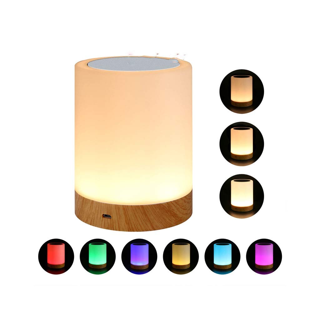 Wood Grain LED Touch Night Lamp - 7 Color Changing Ambient Light with USB Charging for Bedroom, Nursery & Office Desk | Dimmable Table Lamp for Relaxation & Sleep