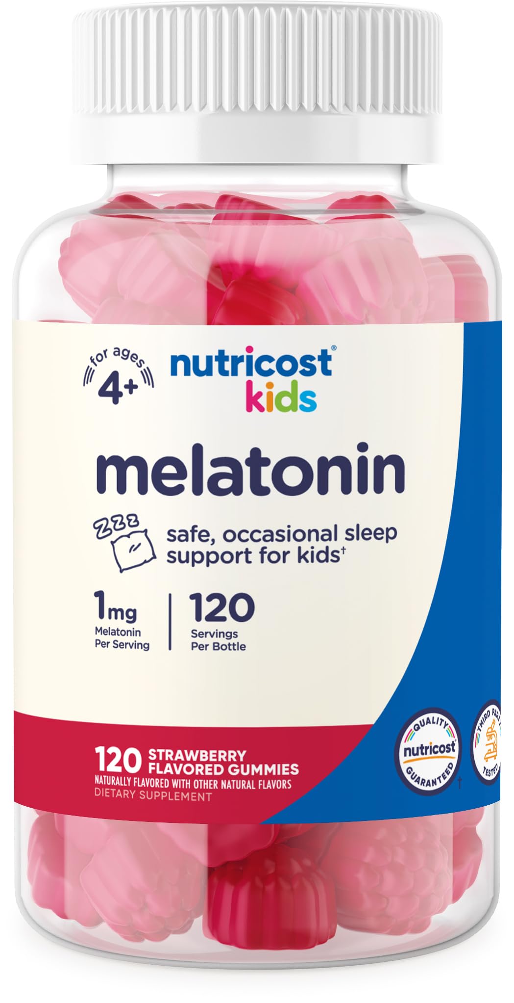 Nutricost Kids Melatonin 1mg Gummies - 120 Count Strawberry Flavored Sleep Aid for Children | Supports Bedtime Routine & Travel Sleep