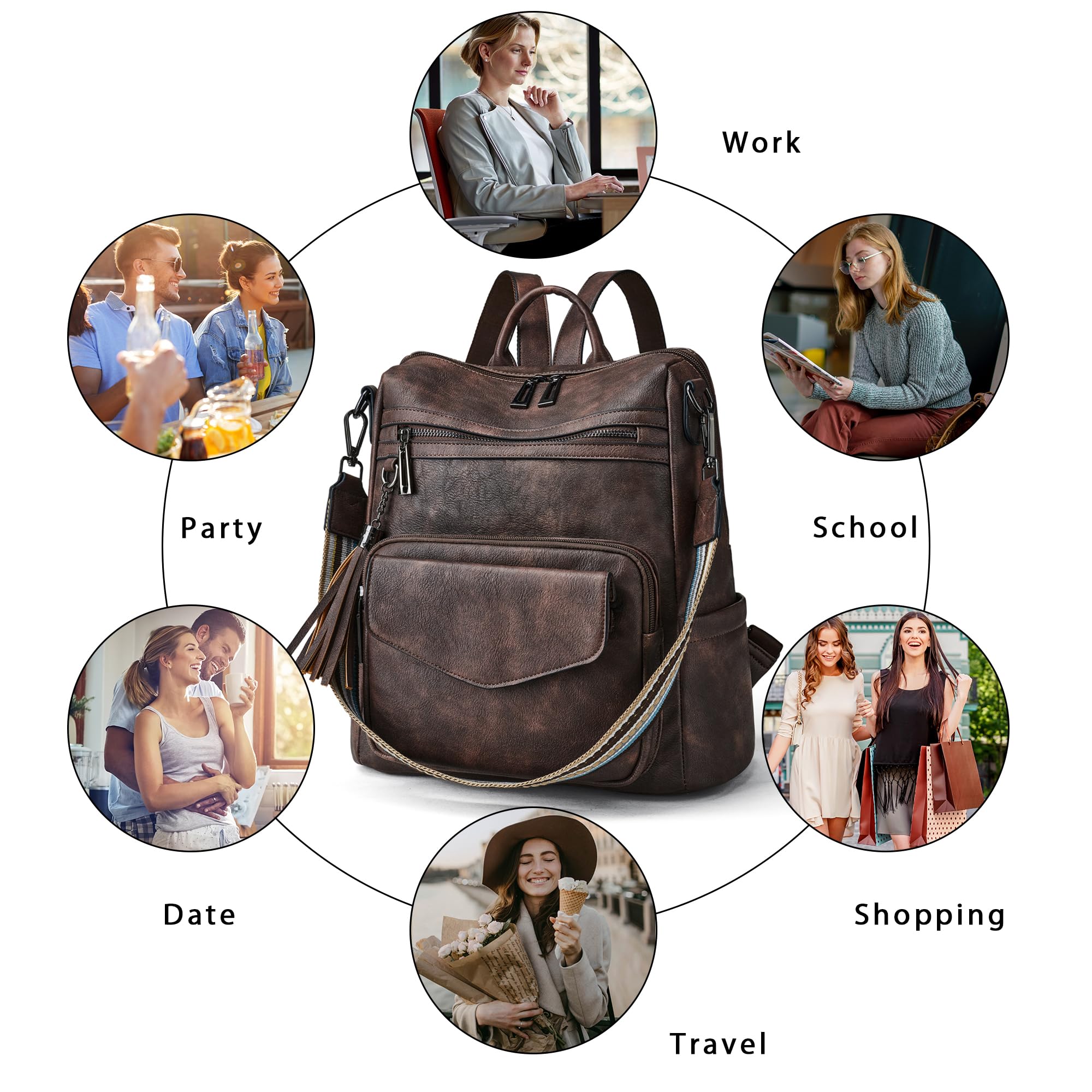 Stylish OPAGE Women's Leather Anti-Theft Travel Backpack Purse - Fashionable Shoulder Bag with Wristlet for Work, Commuting & Weekend Getaways