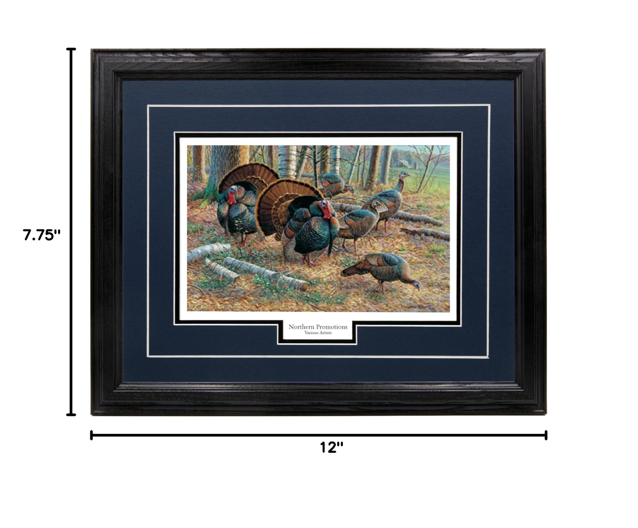 Turkey Spring Strut Hunting Wall Art Decor - Hardwood Framed Wildlife Painting with Blue Mat - 17x21 Inches - Perfect for Cabin, Lodge & Outdoor Enthusiast Gifts