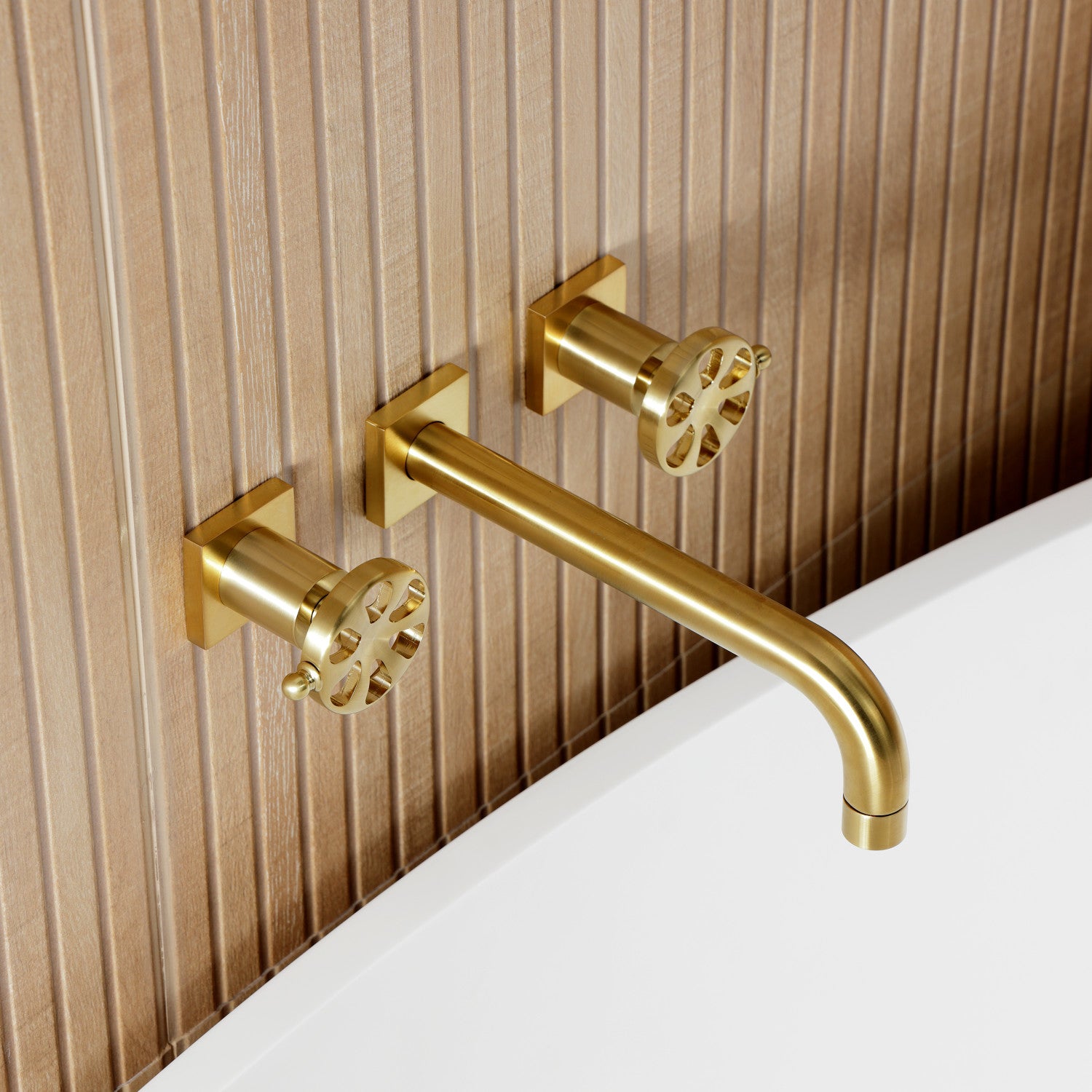 Belknap KS8027RX Brushed Brass Roman Tub Faucet - Two Handle 3 Hole Wall Mount Bathroom Faucet for Vintage & Luxury Bathtubs | Perfect for Spa, Master Bathroom & Hotel Renovations