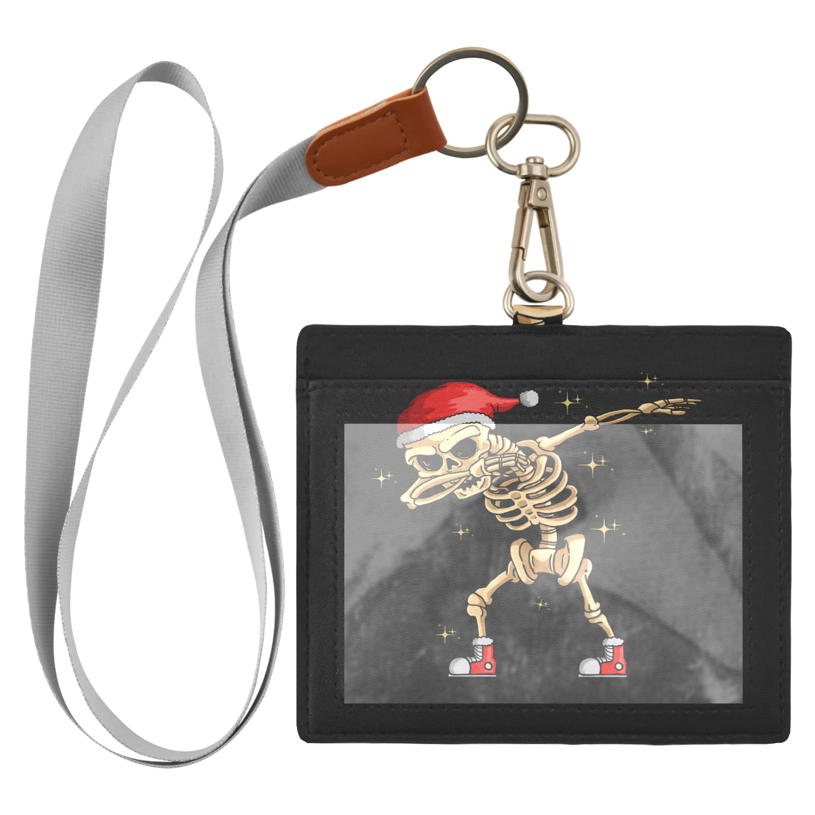 Merry Christmas Happy New Year Xmas Vaccine Card Holder - PU Leather Cover 4x3 Inches, Transparent CDC Vaccine Card Protector, Waterproof Cute Skeleton Christmas Dabbing Dance Design - Perfect for Travel, Shopping, and Holiday Gatherings