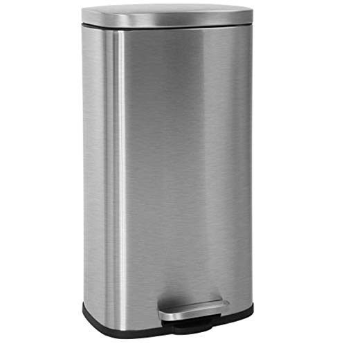 8 Gallon (30L) Stainless Steel Step Trash Can with Lid - Large Metal Garbage Bin for Kitchen, Bathroom, Office - Pedal-Operated Waste Basket (Silver/Nickel) - Perfect for Home, Restaurant, and Commercial Use
