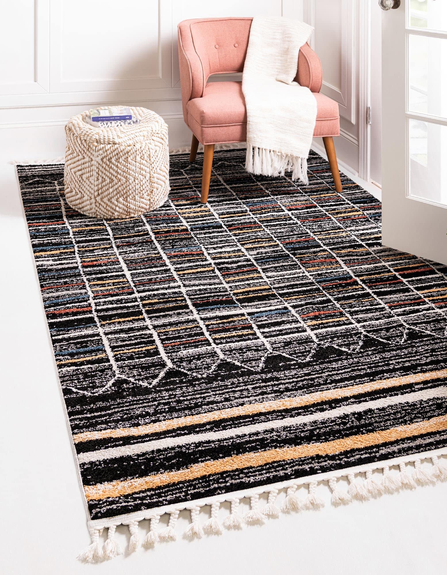 Unique Loom Aramis Collection Area Rug - 6'x9' Rectangle Multi-Color Black Modern Rug for Living Room, Bedroom & Dining Room Decor
