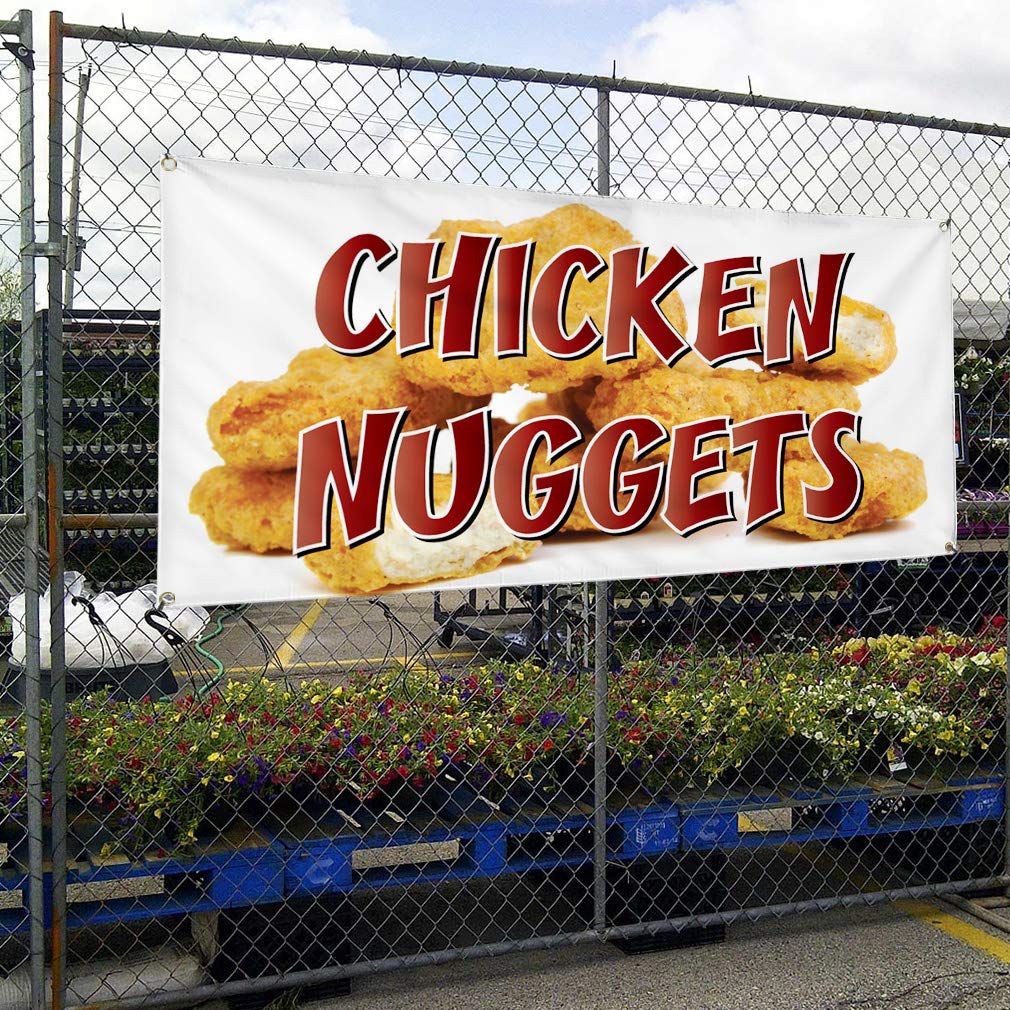Chicken Nuggets Restaurant Vinyl Banner - 48x96 Inches, Weatherproof, 8 Grommets - Perfect for Outdoor Cafe, Bar & Food Business Signs - Multiple Sizes Available for Industrial & Yard Use