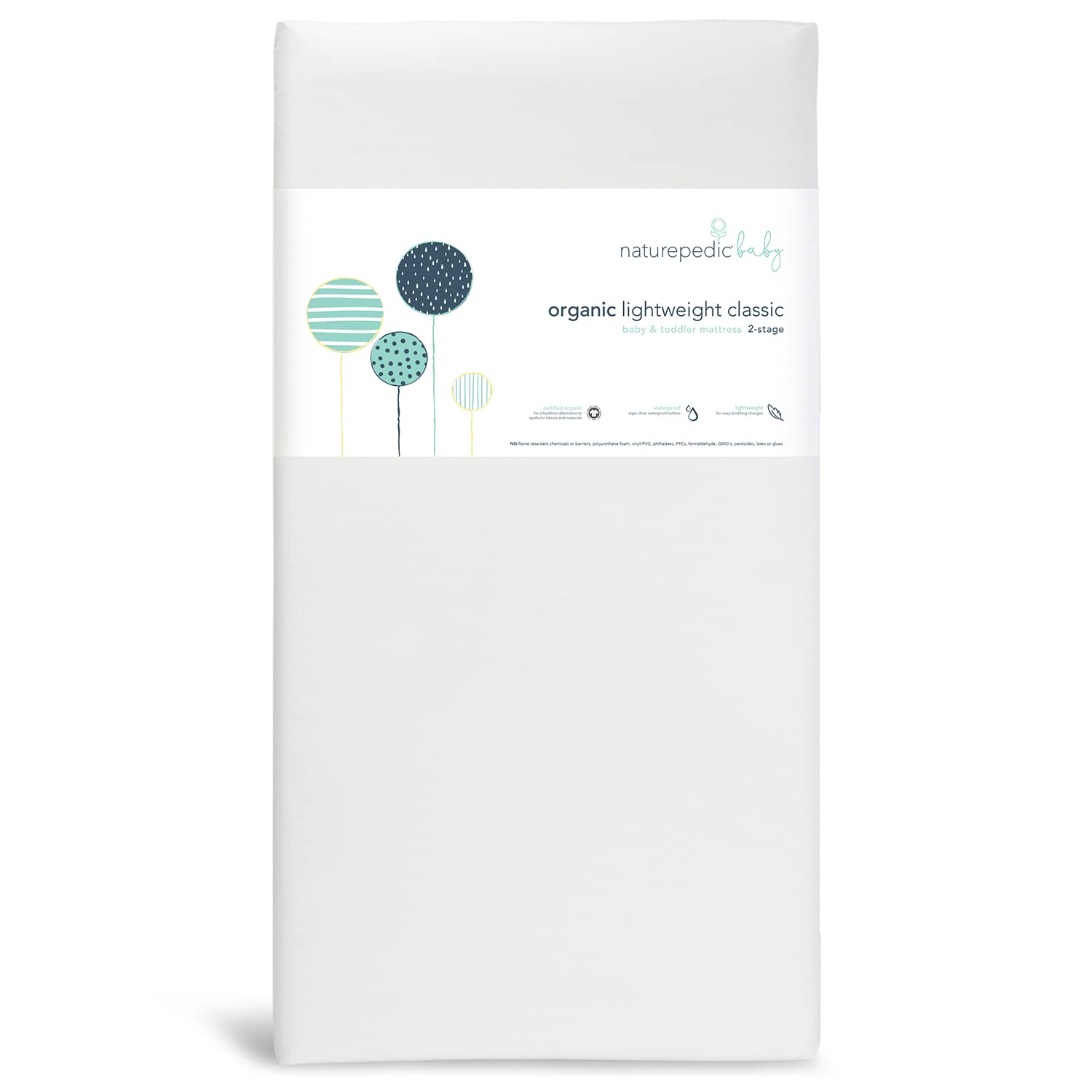 Naturepedic Organic Baby Crib Mattress - 2-Stage Lightweight Waterproof Non-Toxic Infant & Toddler Mattress (52