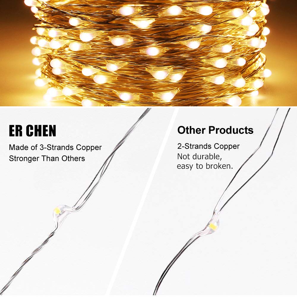 200 LED Fairy String Lights with Remote - 66ft Battery Operated Waterproof Christmas Lights, 8 Modes & Timer Function, Warm White Silver Wire for Bedroom, Wedding, Party Decorations & Outdoor Garden Lighting