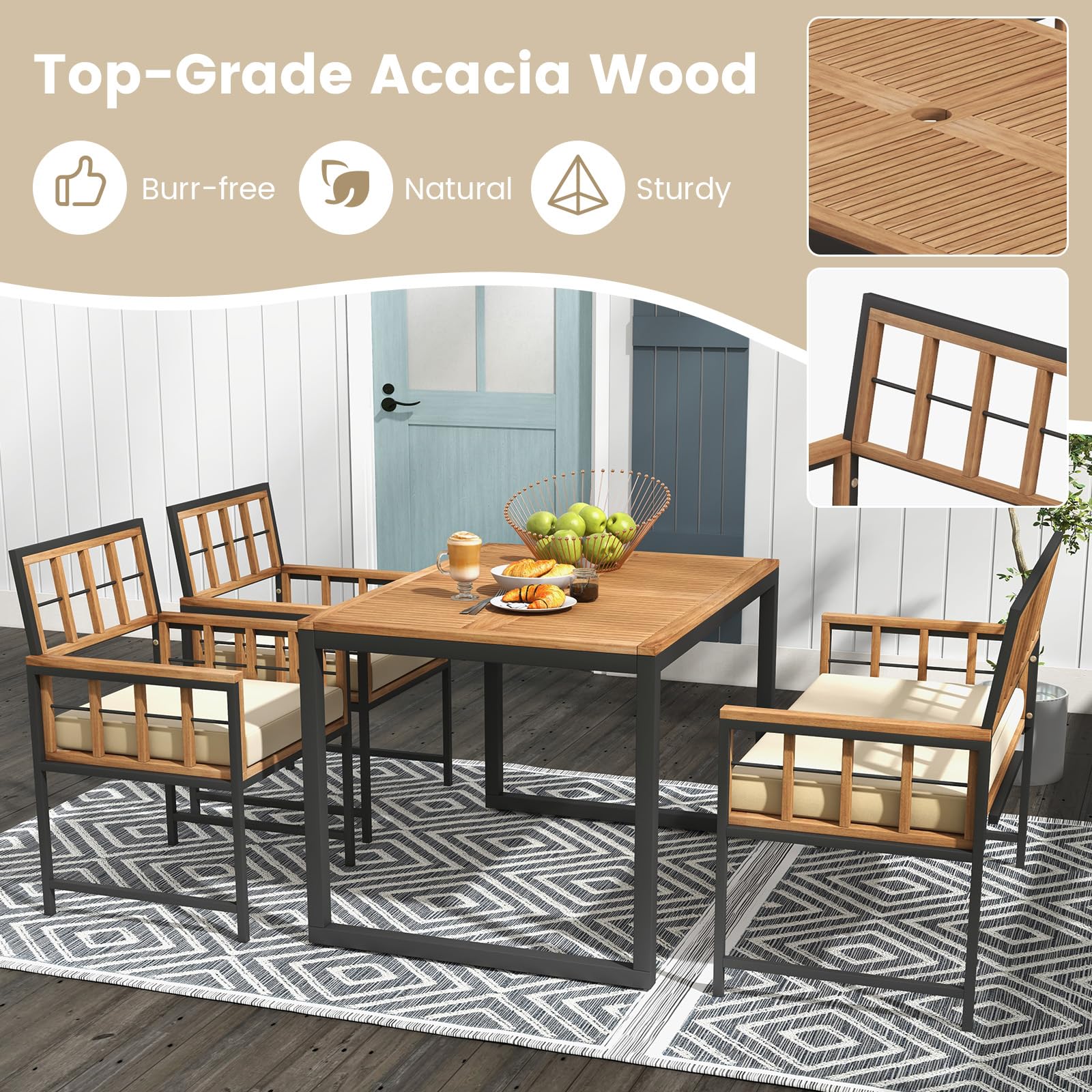 Tangkula 4-Piece Acacia Wood Patio Dining Set with 2 Chairs & 1 Loveseat - 47