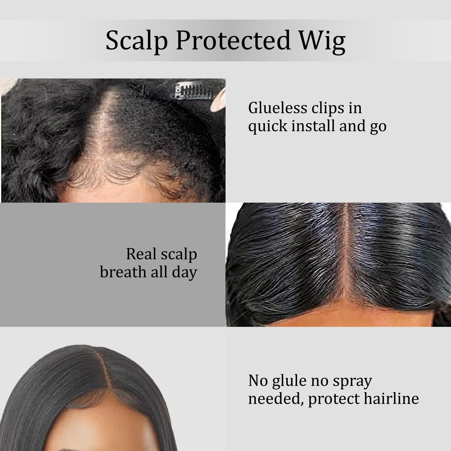 Brazilian Human Hair V Part Wig - 26 Inch Bone Straight Glueless No Sew in Wig for Black Women - 180% Density Natural Color - Perfect for Daily Wear, Parties & Special Occasions