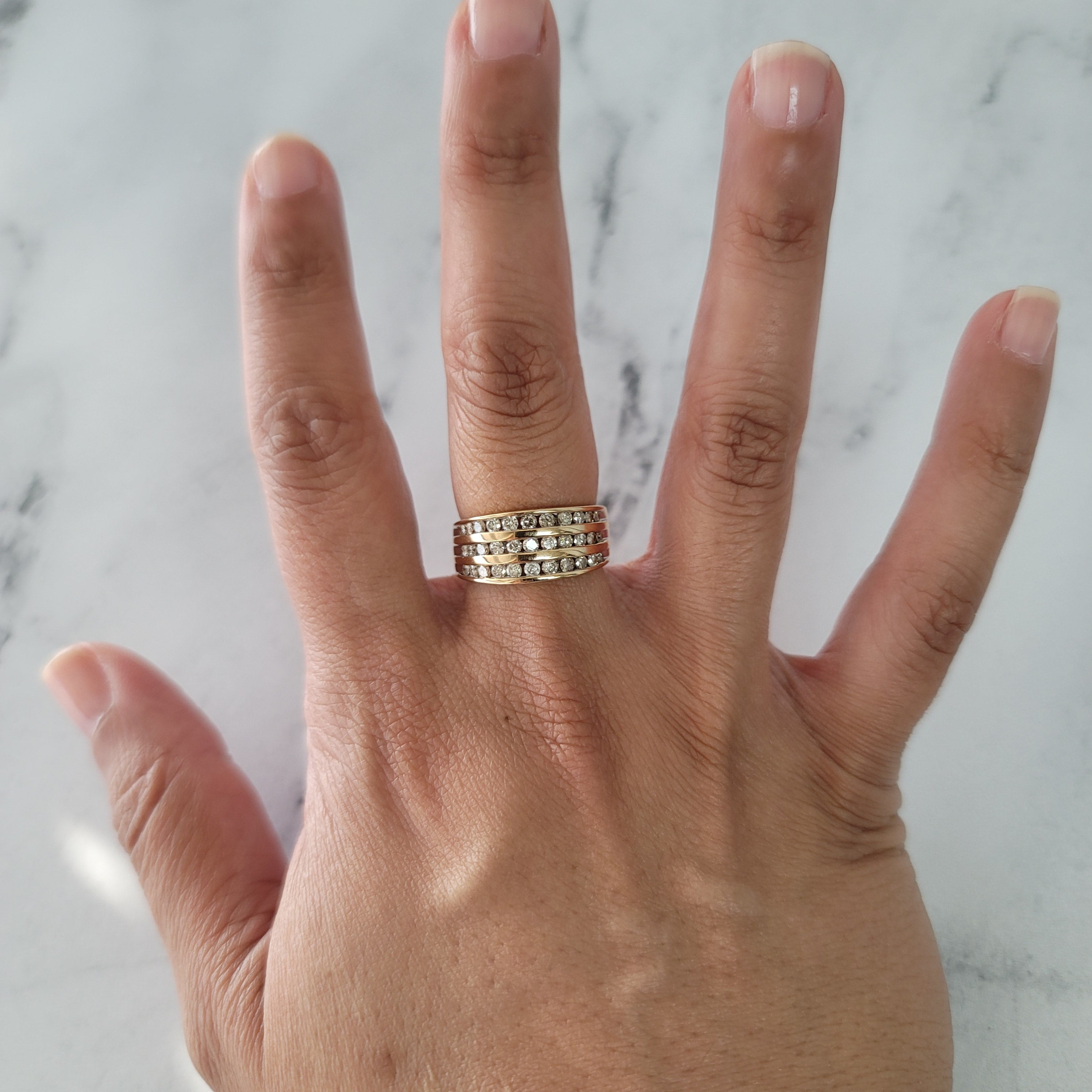 1 Carat Triple Row Diamond Wedding Band Ring for Women - 10K Yellow Gold - Perfect for Engagement, Anniversary & Bridal Jewelry Gifts