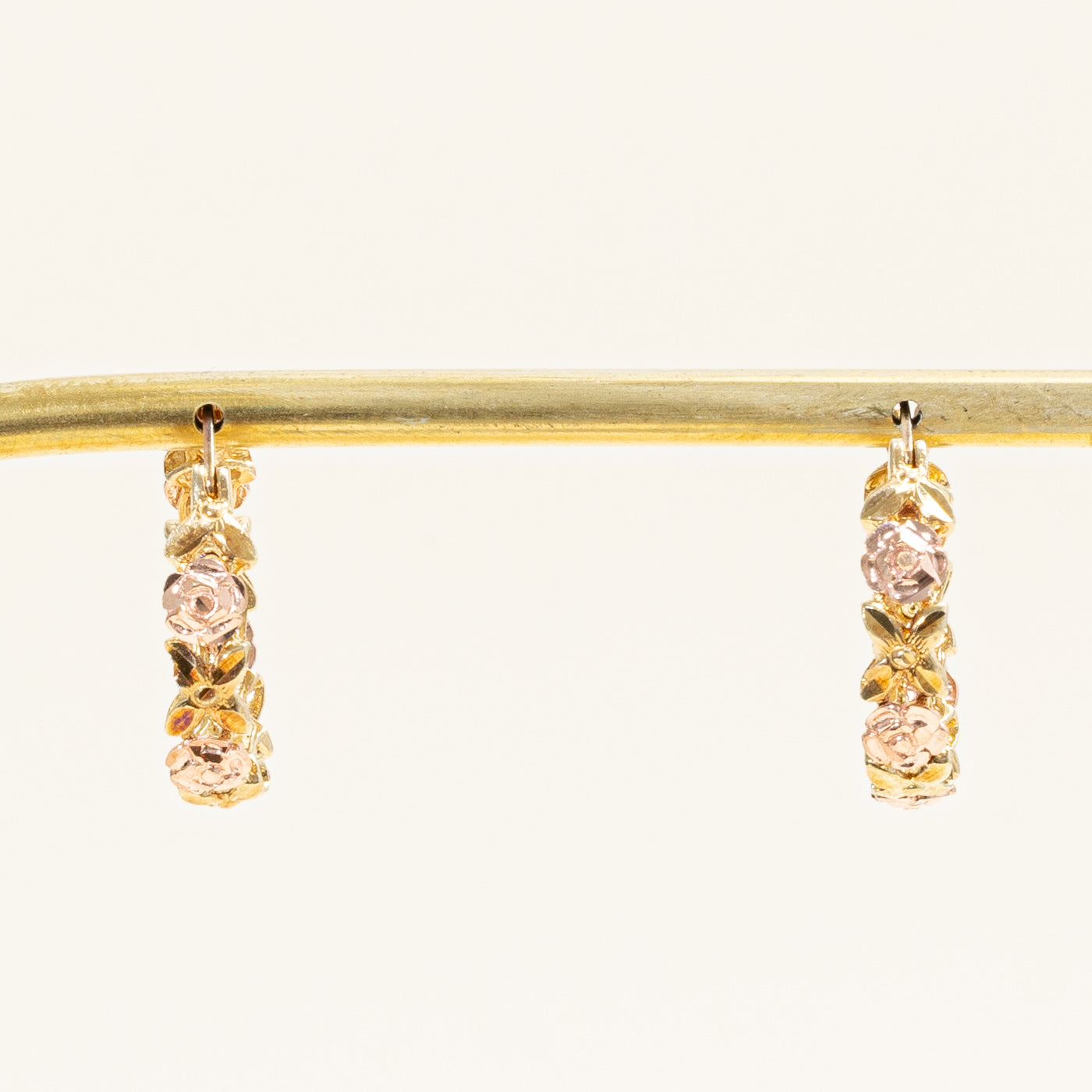 10K Two-Tone Gold Floral Hoop Earrings for Women - Elegant Dainty Flower Design - Perfect for Weddings, Parties & Everyday Wear