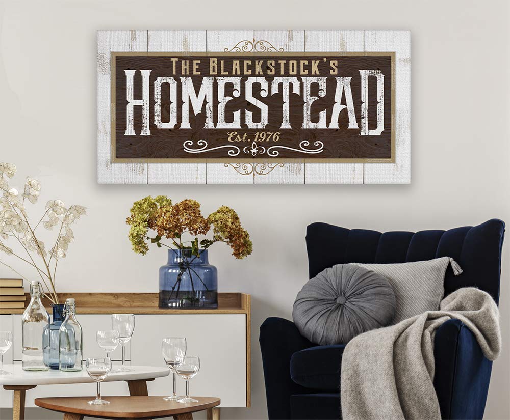 Personalized Farmhouse Decor - Classic Rustic Wood Style 18x36 Stretched Canvas Art - Western Barn House Print, Country Home Accessories & Customized Farmers Gift - Perfect for Living Room, Kitchen, or Cabin Wall Decor