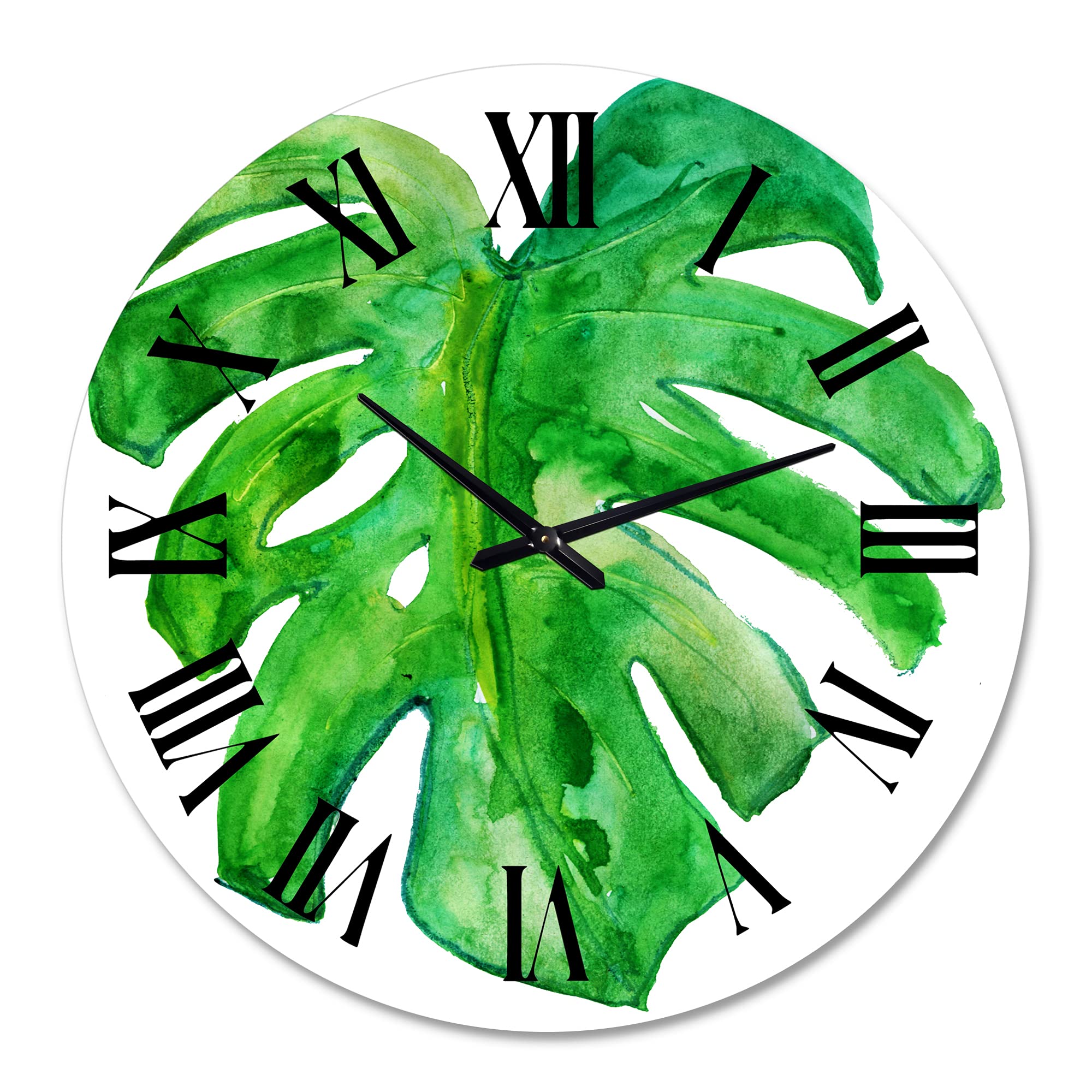 Farmhouse Wall Clock with Tropical Monstera Leaf Design - Large Floral Botanical Wall Decor for Living Room, Kitchen, Bedroom & Office - Perfect for Home, Apartment & Workspace Décor