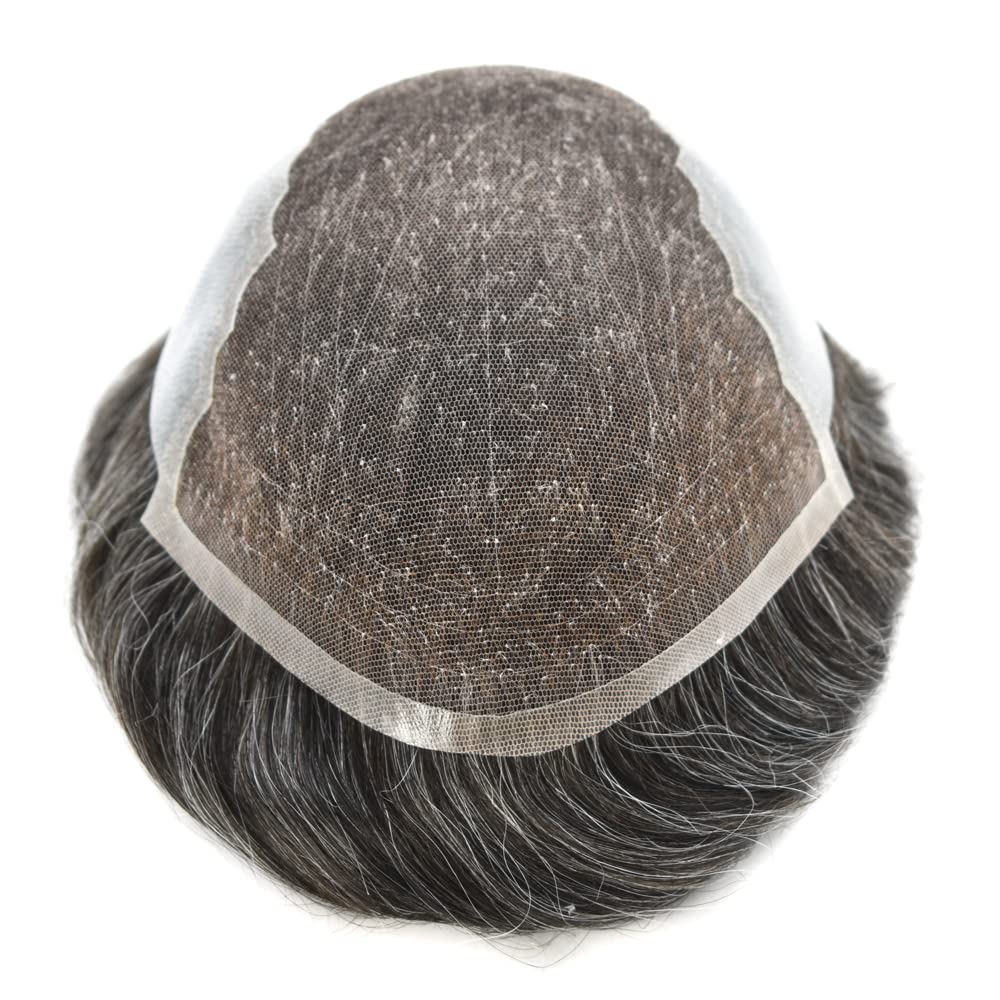 Premium European Remy Human Hair Toupee for Men - Breathable French Lace Hairpiece with 7x9