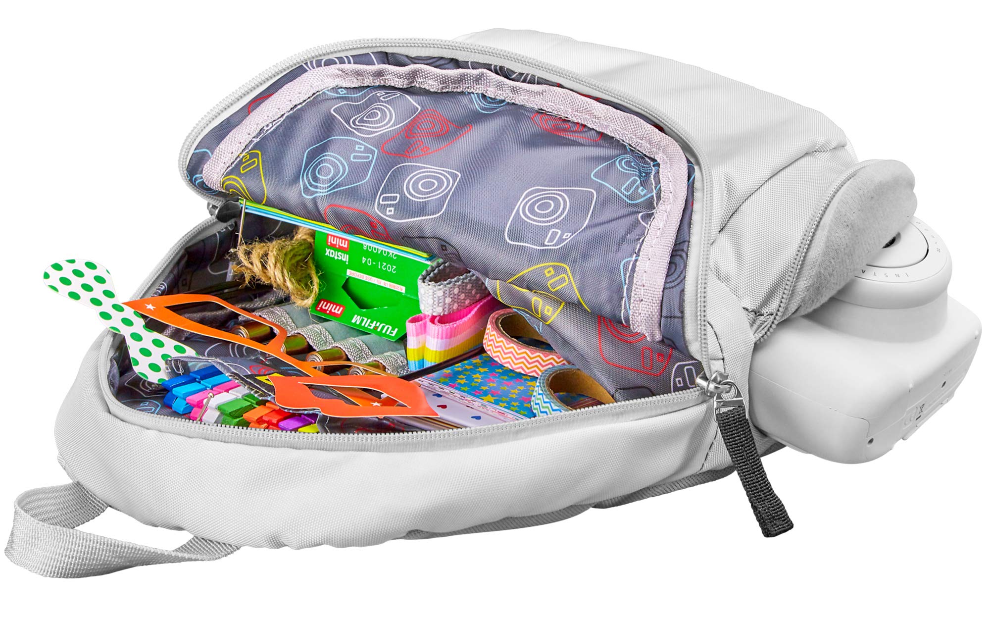 Fujifilm Instax Mini 11/9/8/90/70 Camera Travel Accessories Kit - Includes Backpack Shoulder Bag, 60 Sheets Instant Film, Lens Cloth, Strap, Washi Tape, Stickers, Photo Frames & Album - Smokey White - Perfect for Travel, Parties & Memory Keeping