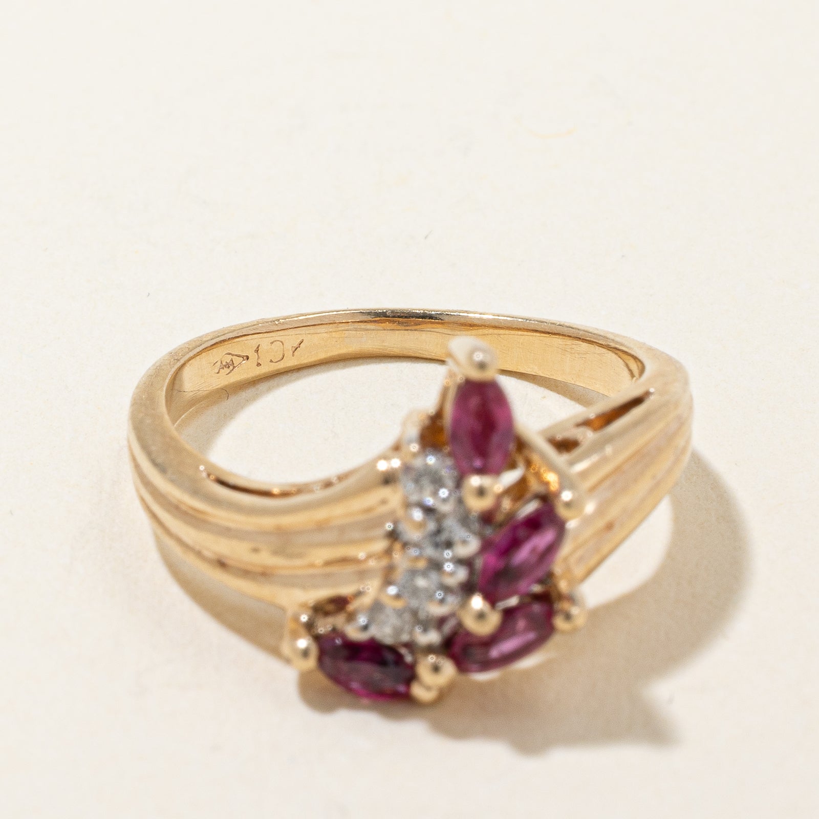 Exquisite Marquise Cut Ruby & Diamond Ring - 0.30ctw Ruby & 0.08ctw Diamonds - Size 4.25 - Perfect for Engagement, Anniversary & Special Occasion Gifts