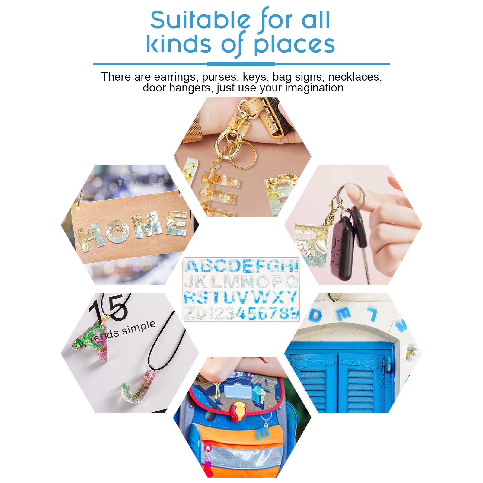ALINREDBX 34-Piece Alphabet & Number Silicone Resin Molds for DIY Keychains, Jewelry Making - Includes Keychain Tassels & Pin Vise Set - Perfect for Epoxy Casting, DIY Crafts, and Personalized Gifts