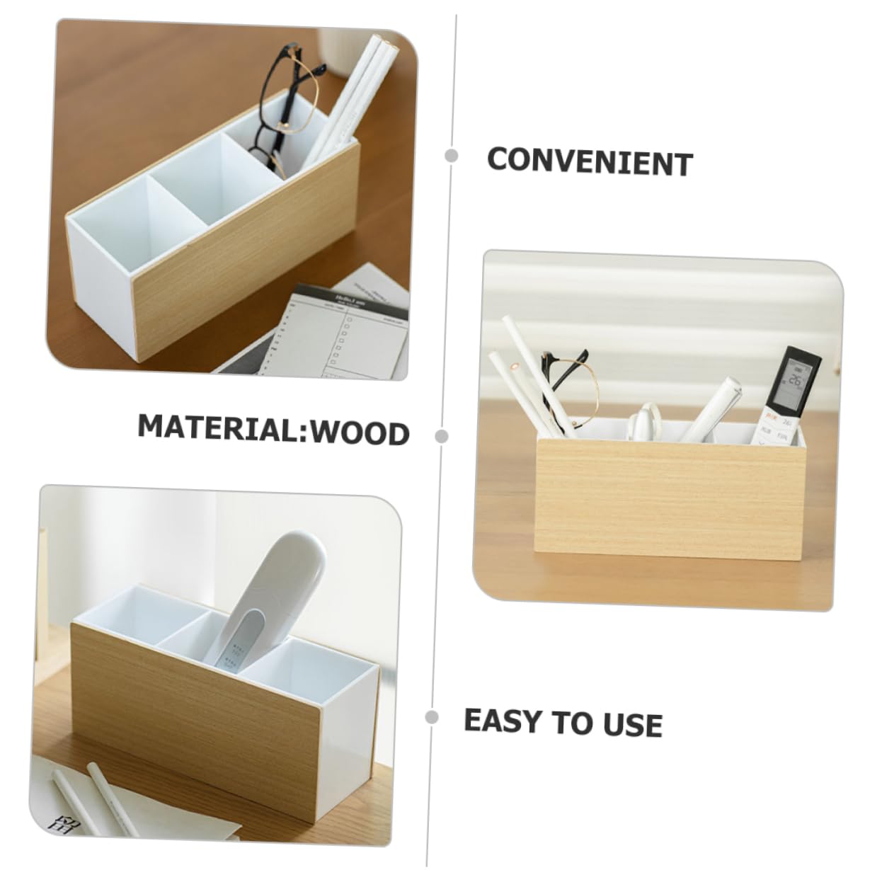 Angoily Wooden Compartment Organizer - Desktop Storage Box for Office, Makeup, Remote Control & More | Perfect for Desk, Vanity & Home Organization