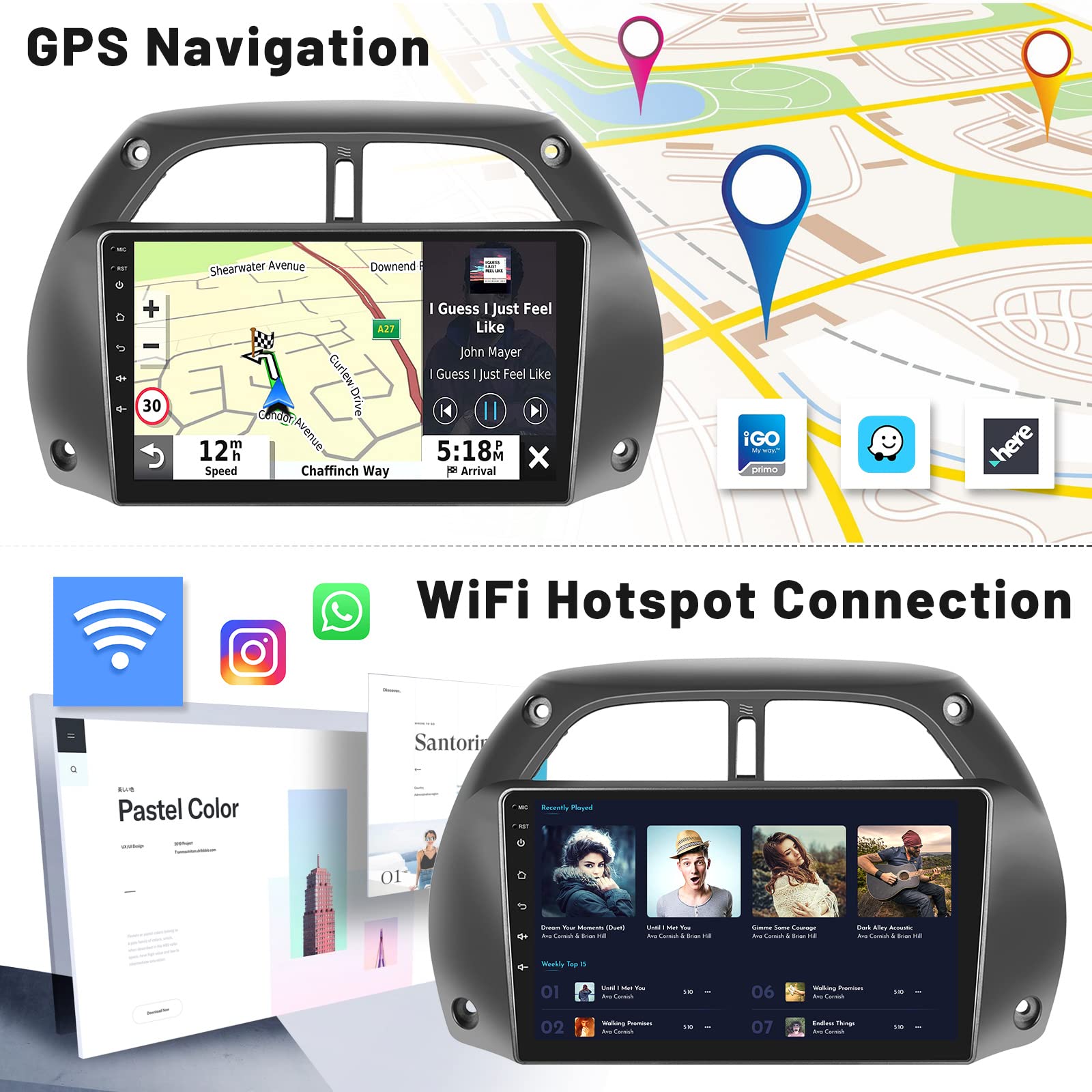 Roinvou 9 Inch Android 13 Car Stereo for Toyota RAV4 2000-2003 | 2GB RAM 64GB ROM | Wireless CarPlay & Android Auto | Bluetooth GPS WiFi | HD Touchscreen with AHD Backup Camera | Perfect for Commuting & Road Trips