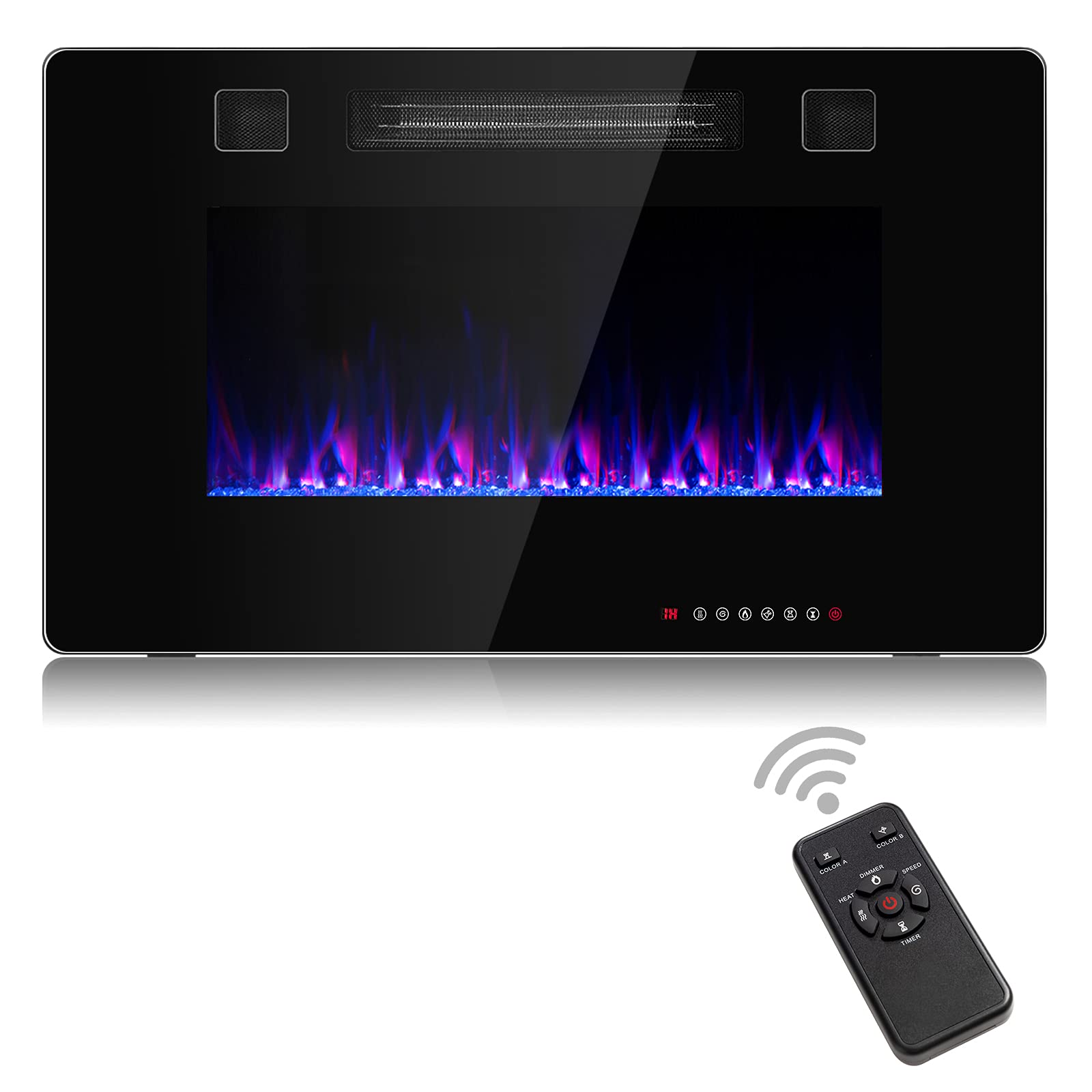 COSTWAY 30-Inch Electric Fireplace Insert with Remote - 750W/1500W Wall Recessed or Mounted Heater - 12 Flame Colors & 5 Brightness Settings - 8H Timer - Indoor Use for Living Room, Bedroom, Office