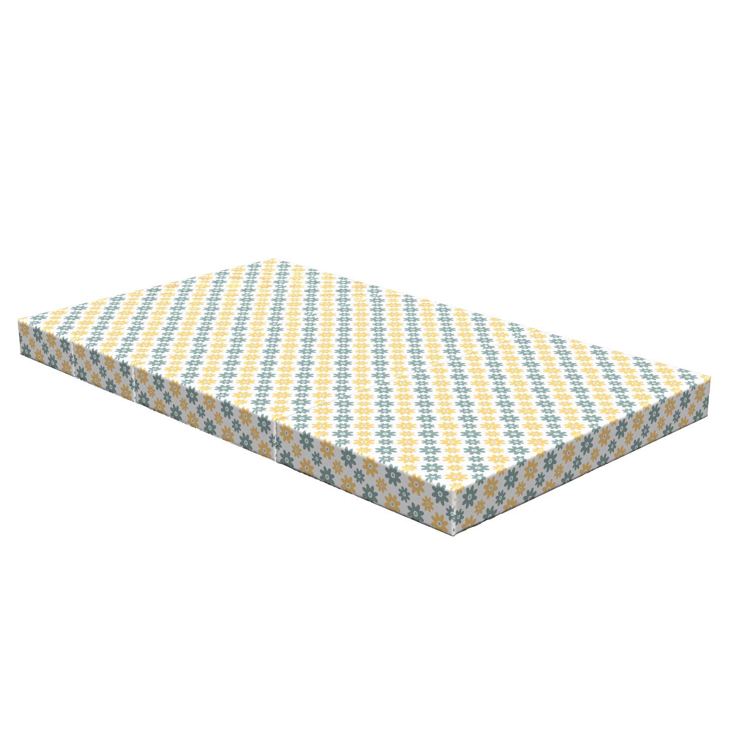 Ambesonne Garden Foldable Mattress - Retro Daisy Pattern Outdoor Camping Mattress for Picnics, Travel & Guest Bed