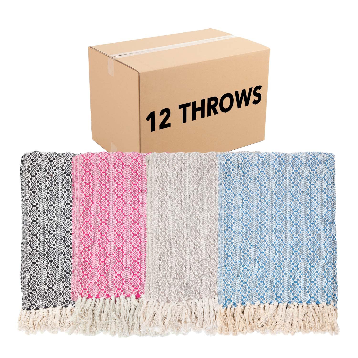 Arkwright 12-Pack Reversible 100% Cotton Blankets - Lightweight All-Season Throw (50