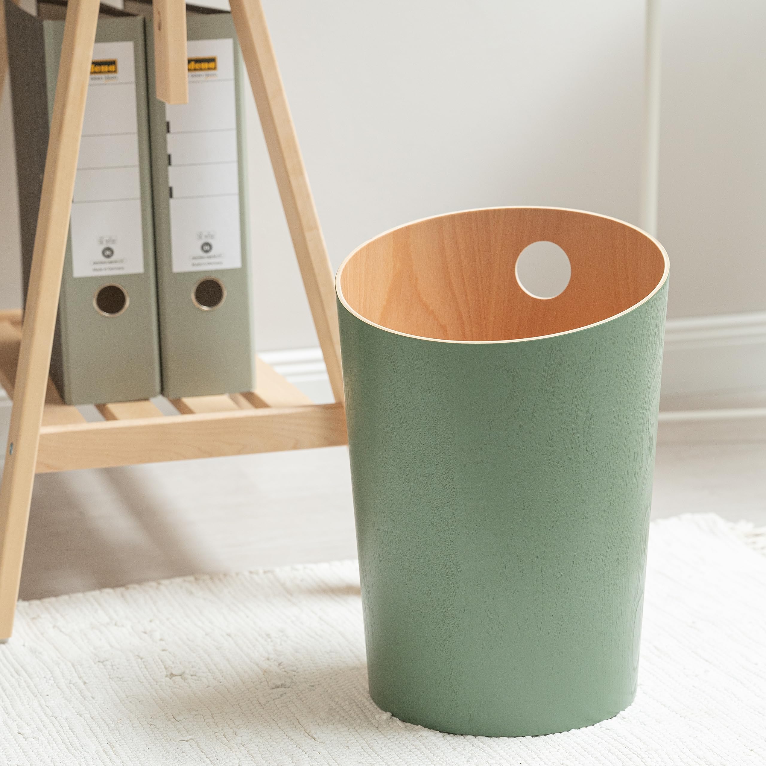 Kazai® Bennet Office Waste Bin - Real Wood Veneer Trash Can for Home, Bedroom, Kids Room & Office - Eco-Friendly Green Desk Garbage Basket | Perfect for Workspaces, Nurseries & Home Decor