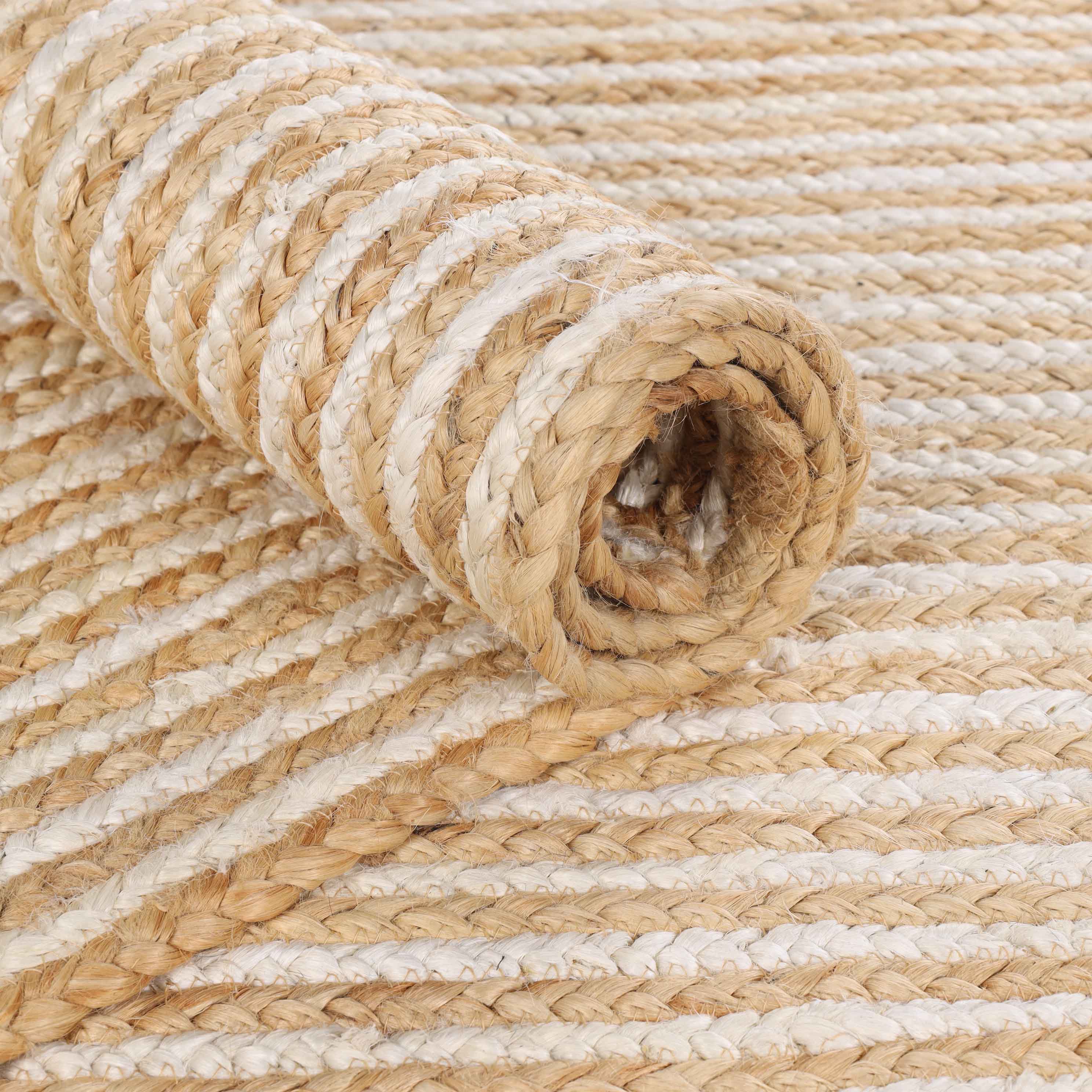 Braided Jute Reversible Handwoven Area Rug - Natural Fiber Floor Mat for Living Room, Bedroom, Patio - Eco-Friendly Indoor Outdoor Decor