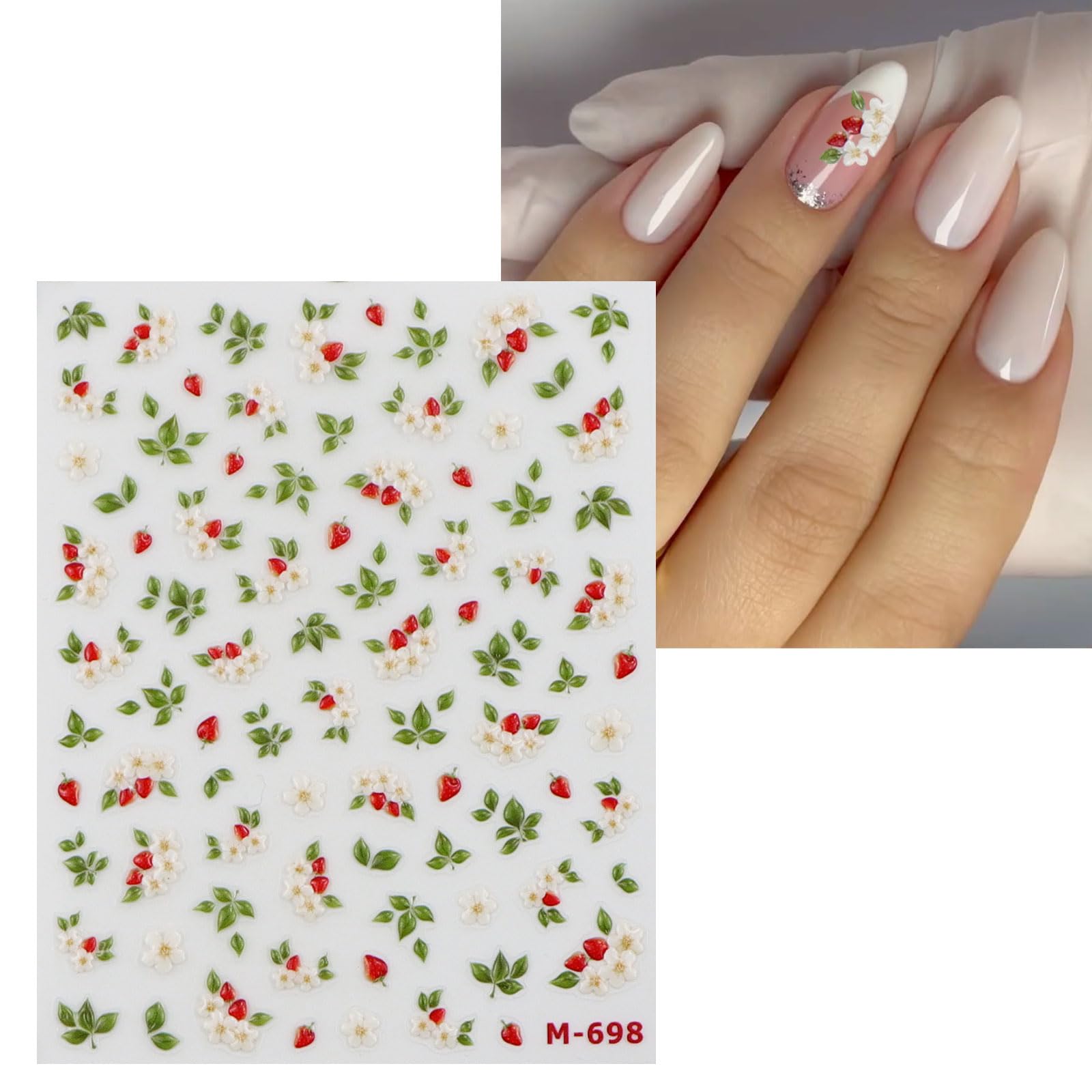 3D Embossed Flower Strawberry Nail Art Stickers - Self-Adhesive 5D Nail Decals for DIY Manicure - Nail Art Design Supplies & Decoration Accessories (1 Sheet) - Perfect for Home Salon, Parties & Special Occasions
