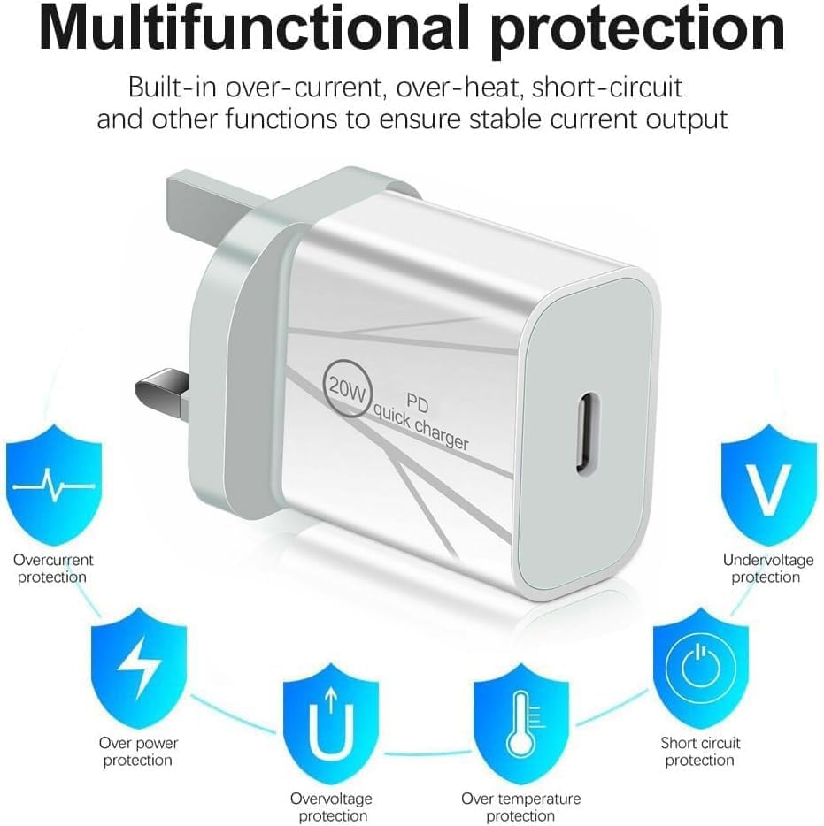 Samsung Galaxy Z Flip 6/Z Fold 6/Z Flip 5/Z Fold 5/Z Flip 4 Fast Charger - 20W USB C Wall Charger with 1M Cable - UK 3 Pin Plug for Quick Phone Charging | Perfect for Home, Office & Travel Use