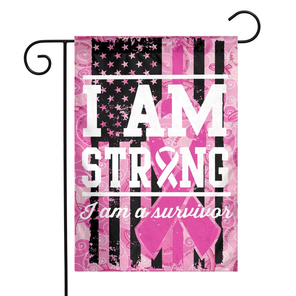 Breast Cancer Awareness Garden Flag - Pink Ribbon Double Sided 12x18 Inch Outdoor Decoration Banner with Hope, Faith & Courage - Perfect for Yard, Porch, or Garden to Show Support for Survivors